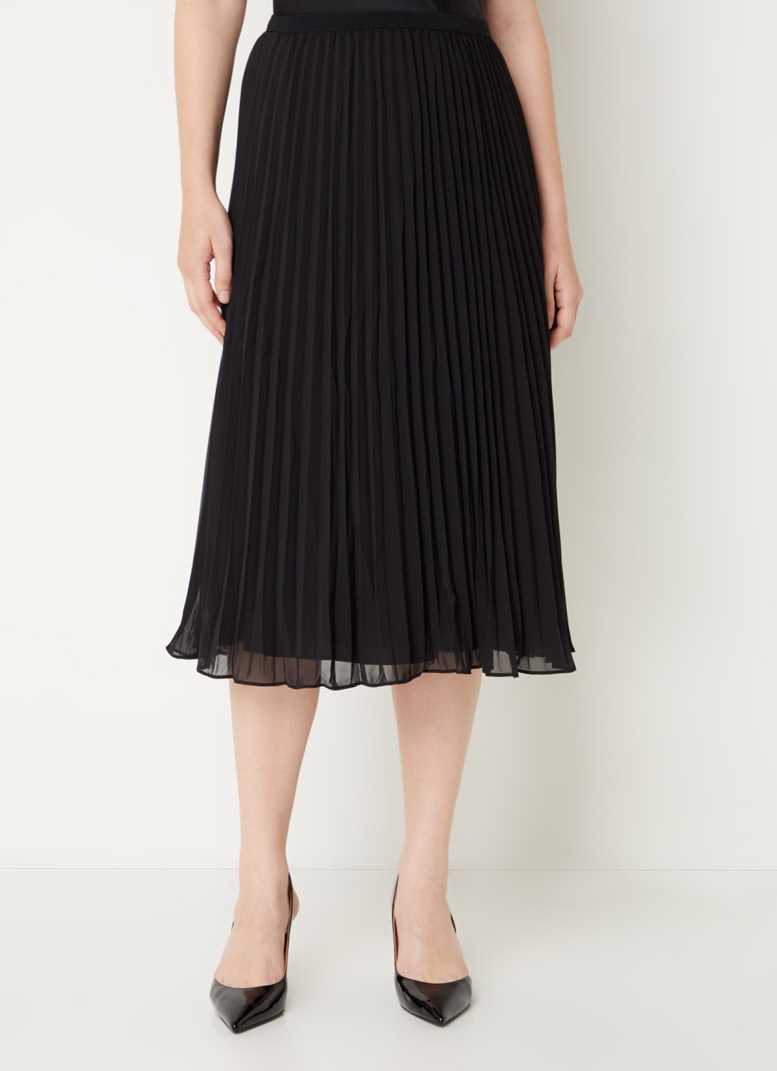 French Connection Midi rok met plissé en stretch  - detail zwart
