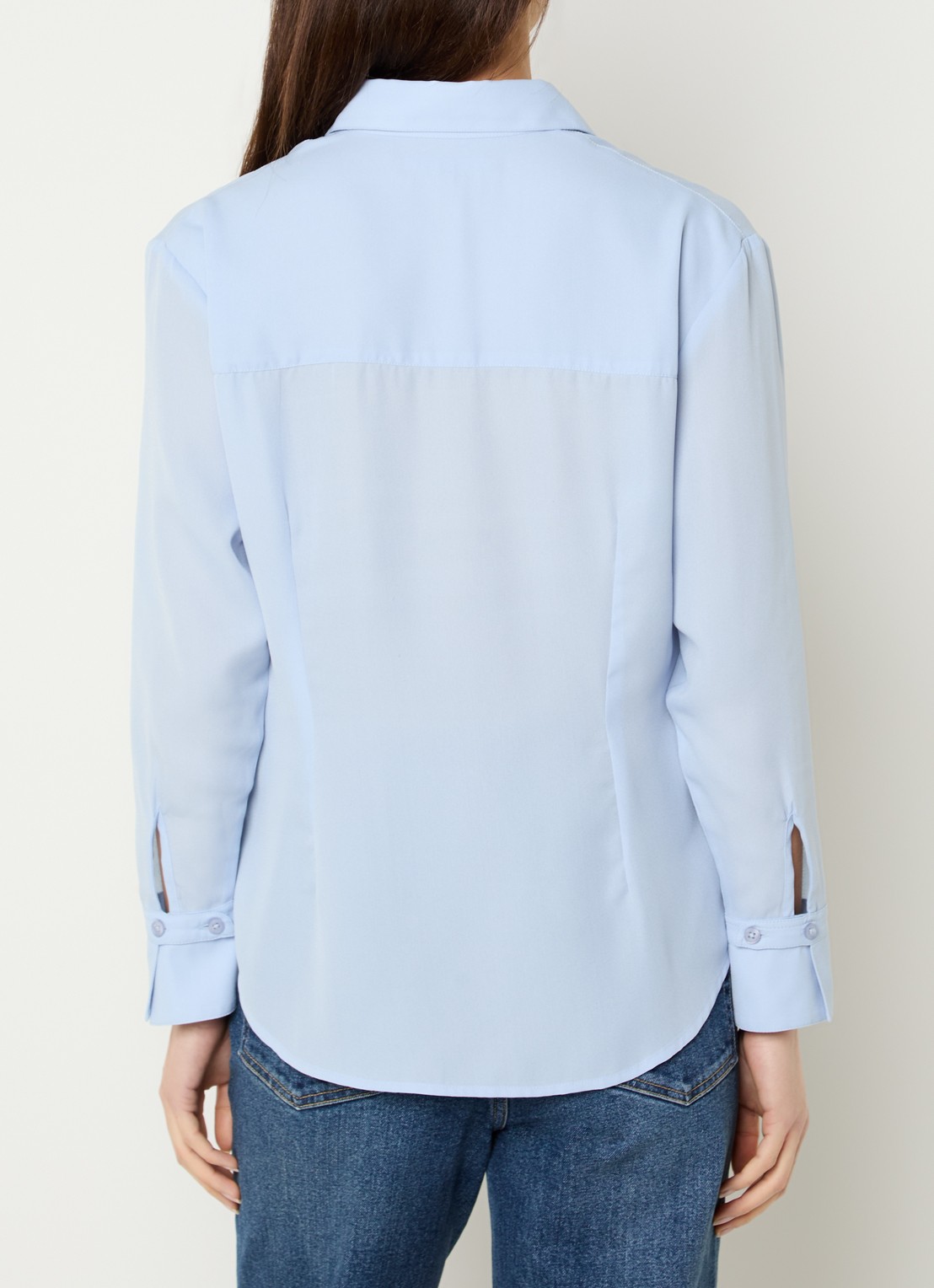 French Connection Mila blouse met details van kant - achterkant blauwgrijs