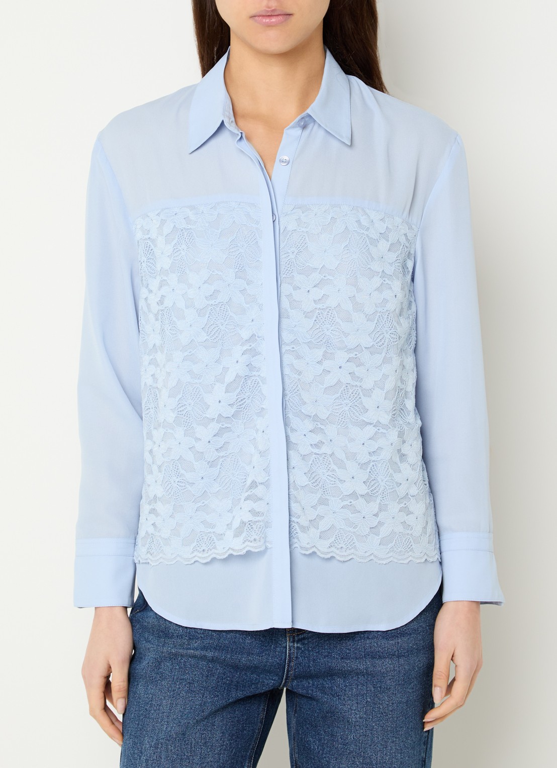 French Connection Mila blouse met details van kant - detail 4 blauwgrijs