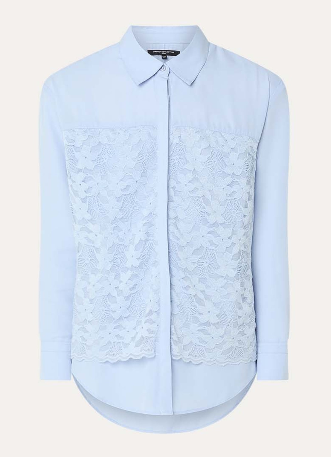 French Connection Mila blouse met details van kant - voorkant 2 blauwgrijs