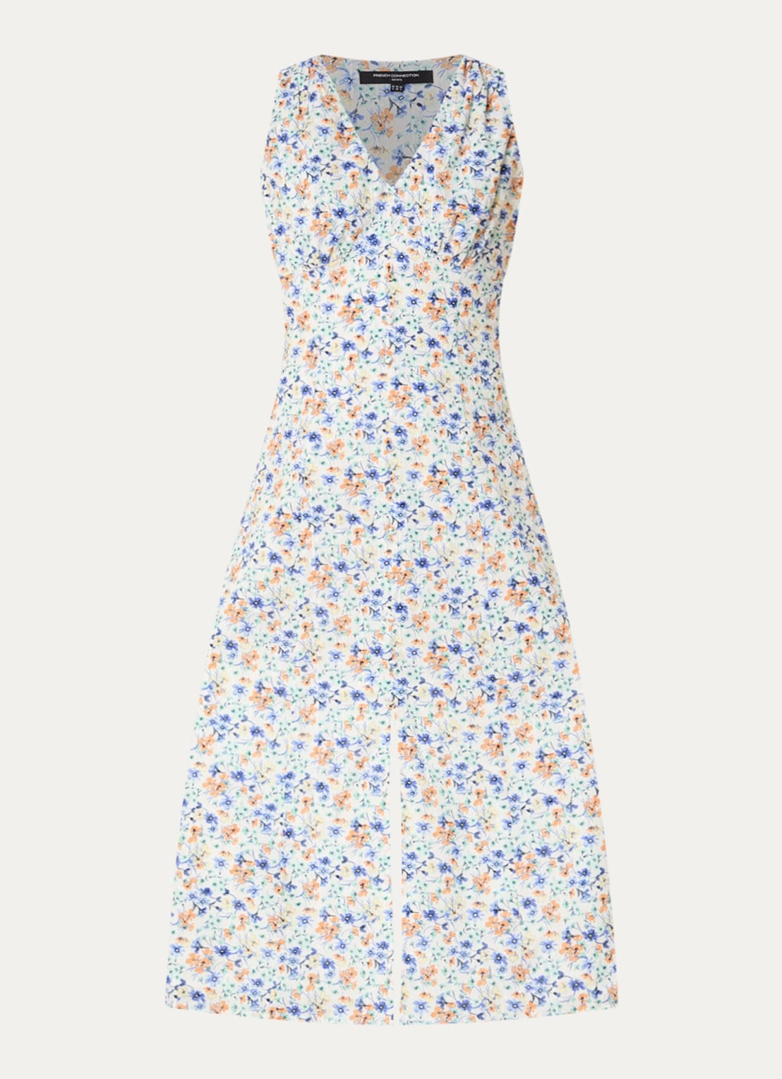 French Connection Minnie midi jurk met bloemenprint en split - voorkant lichtblauw