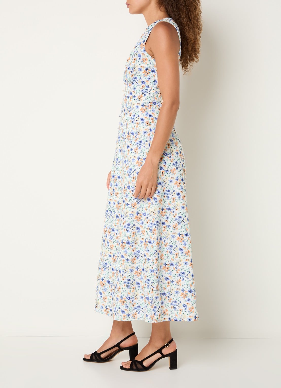French Connection Minnie midi jurk met bloemenprint en split - voorkant 2 lichtblauw