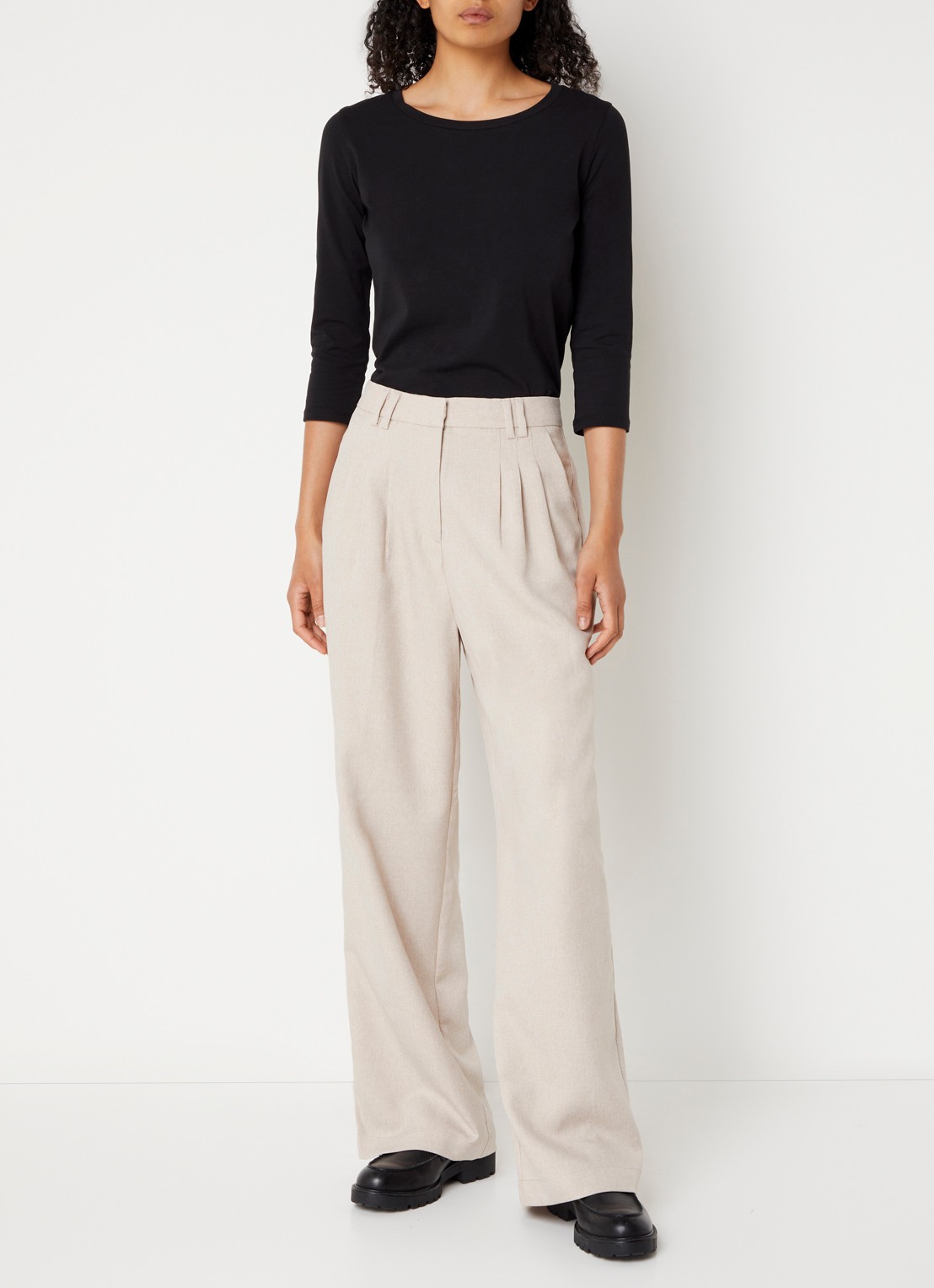 French Connection Misha high waist loose fit pantalon met steekzakken - voorkant 6 beige