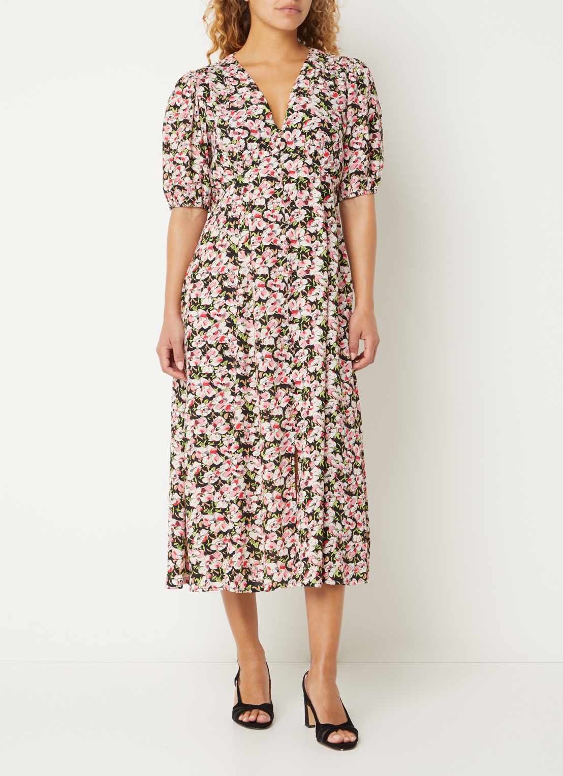 French Connection Molly midi jurk met bloemenprint - detail roze