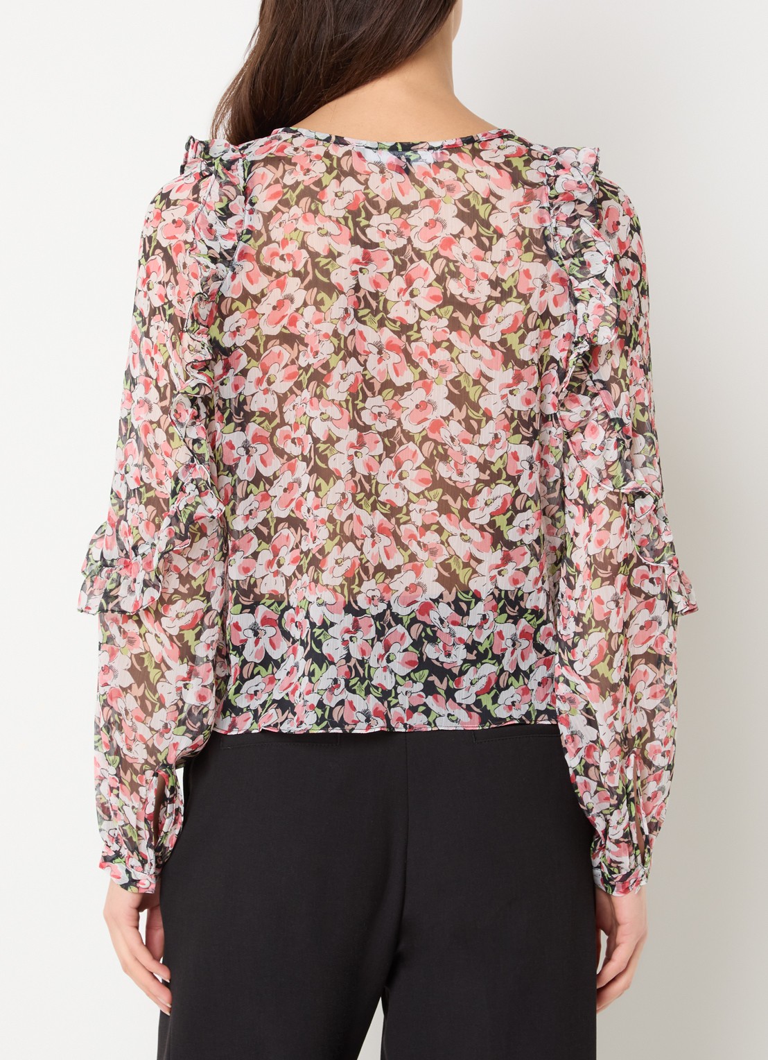 French Connection Molly tuniek met bloemenprint en ruches - achterkant rood