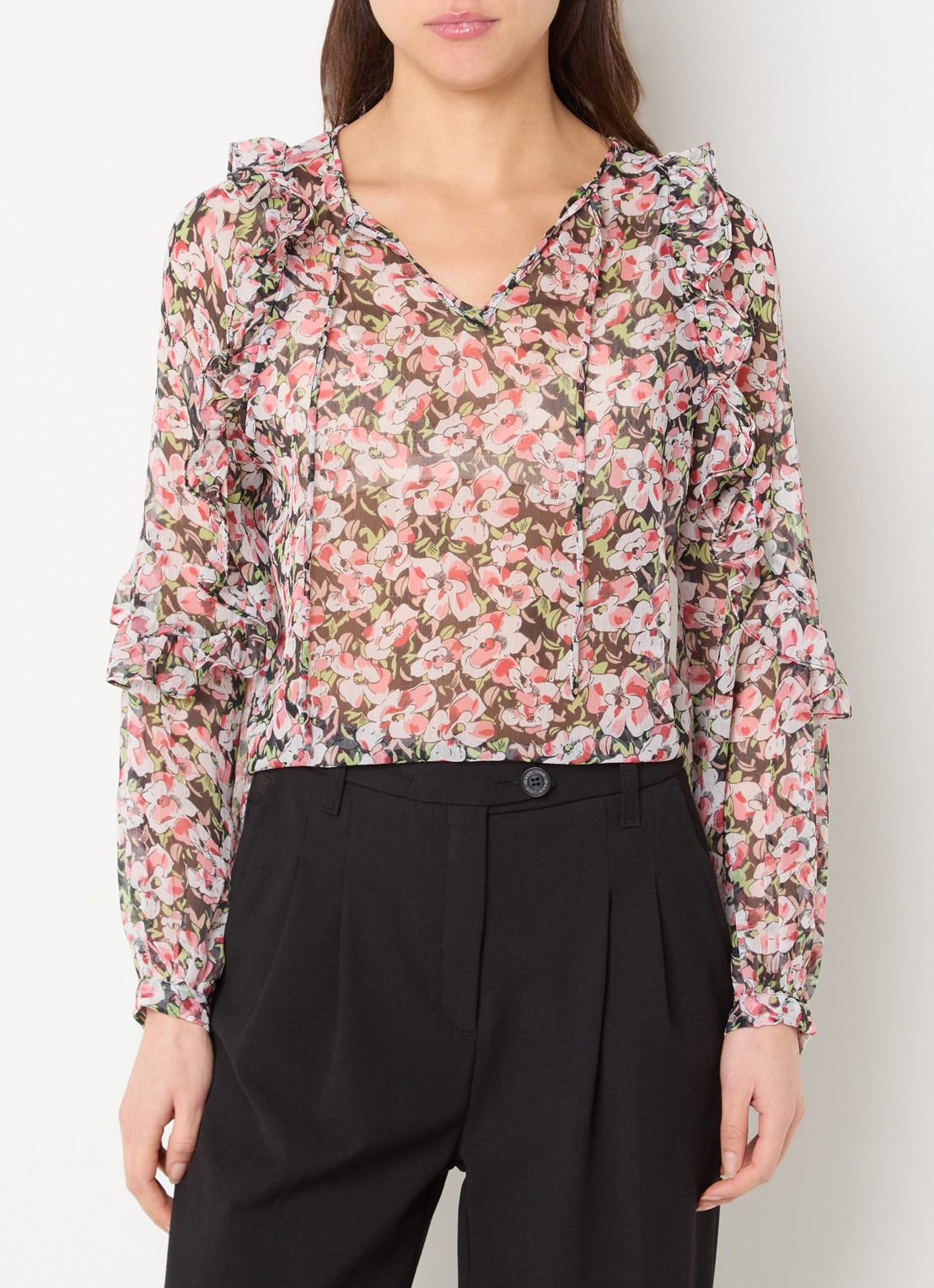 French Connection Molly tuniek met bloemenprint en ruches - detail 4 rood