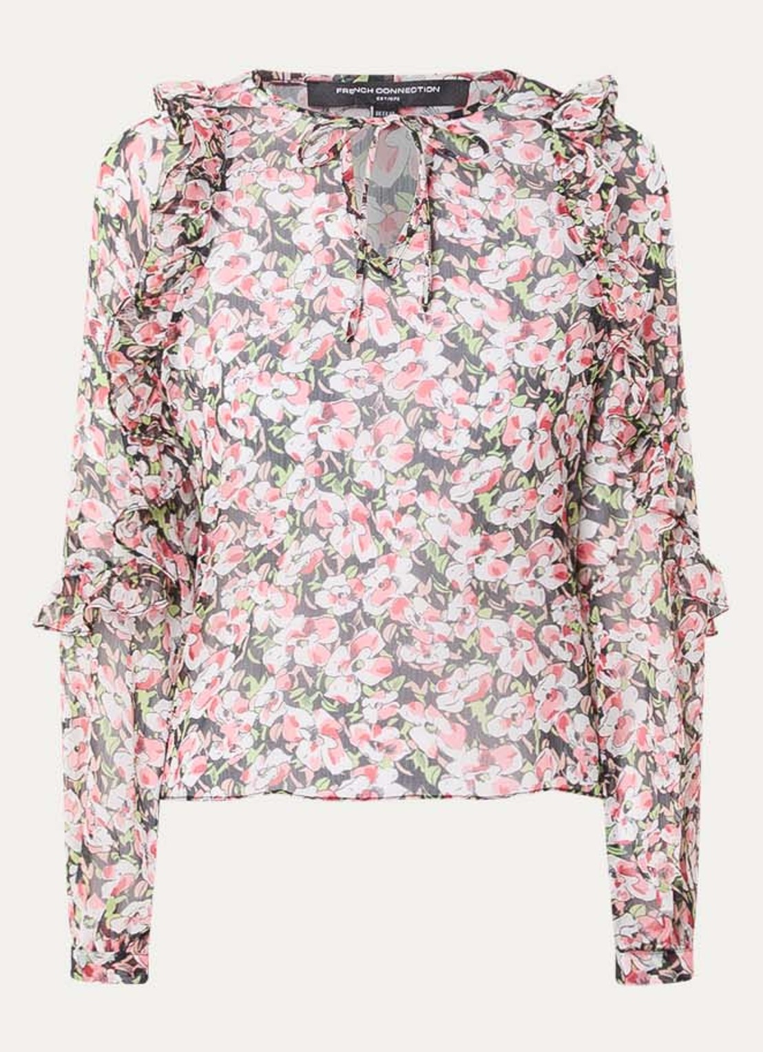 French Connection Molly tuniek met bloemenprint en ruches - voorkant 2 rood