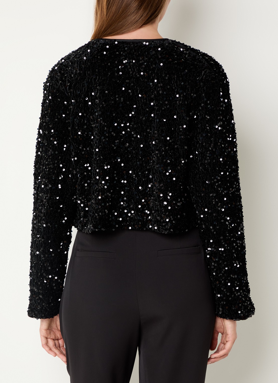 French Connection Monet openvallend vest met pailletten - achterkant 3 zwart