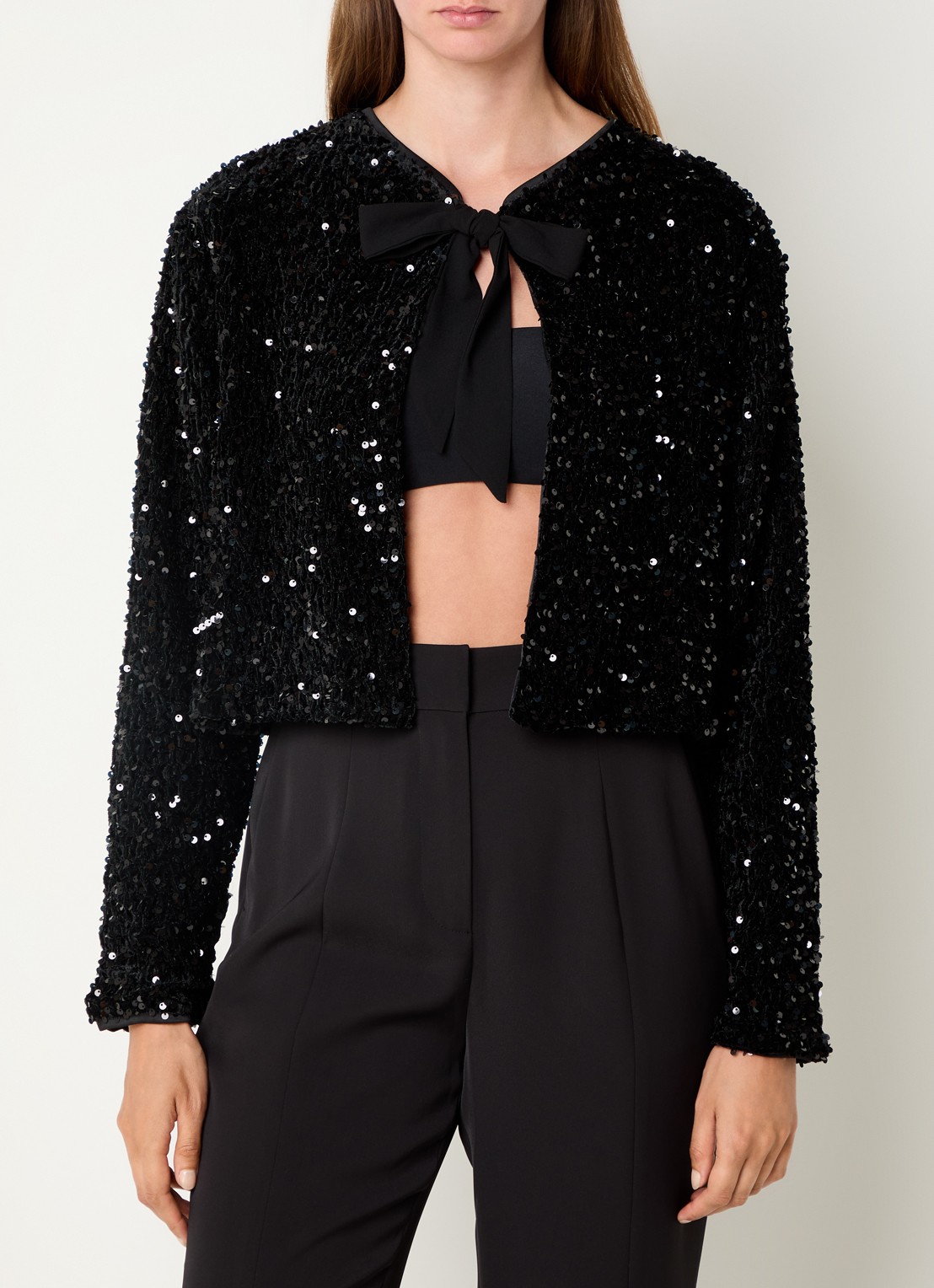 French Connection Monet openvallend vest met pailletten - detail 4 zwart