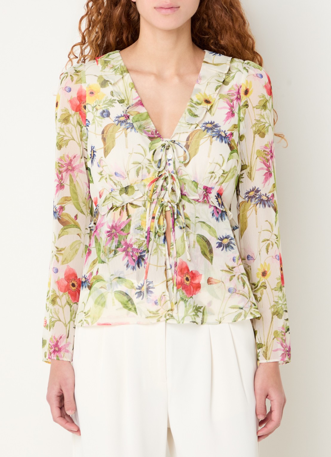 French Connection Monica Hallie blouse met bloemenprint en strikdetail - detail 4 groen