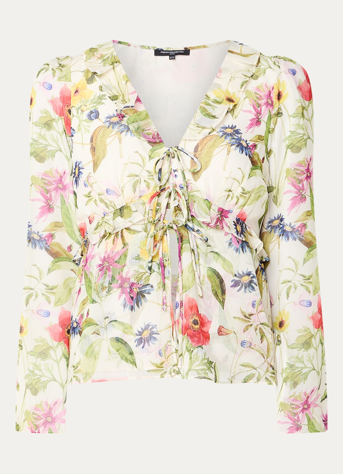 French Connection Monica Hallie blouse met bloemenprint en strikdetail - voorkant 2 groen