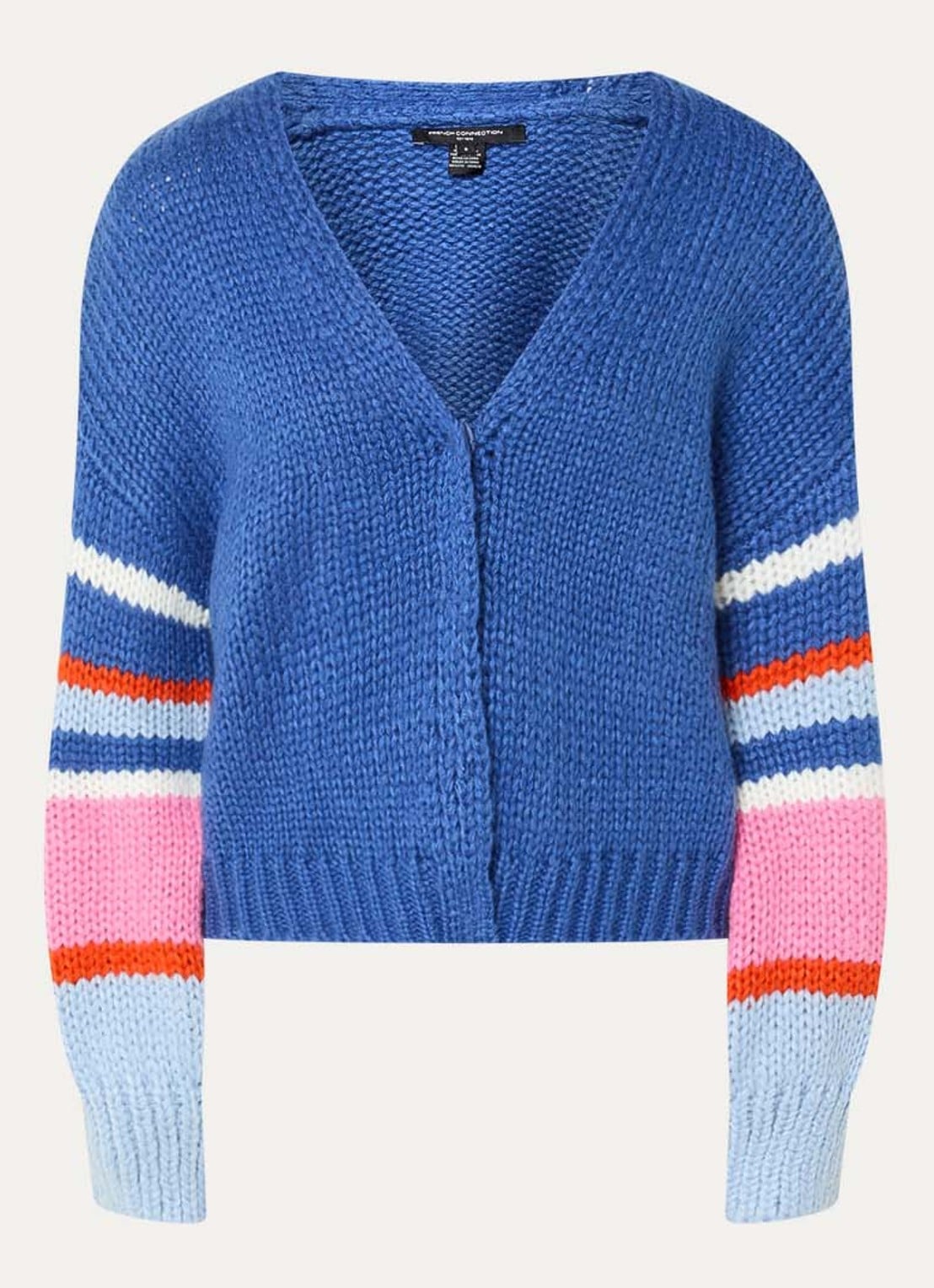 French Connection Monroe grofgebreid vest met ballonmouwen - voorkant 2 blauw