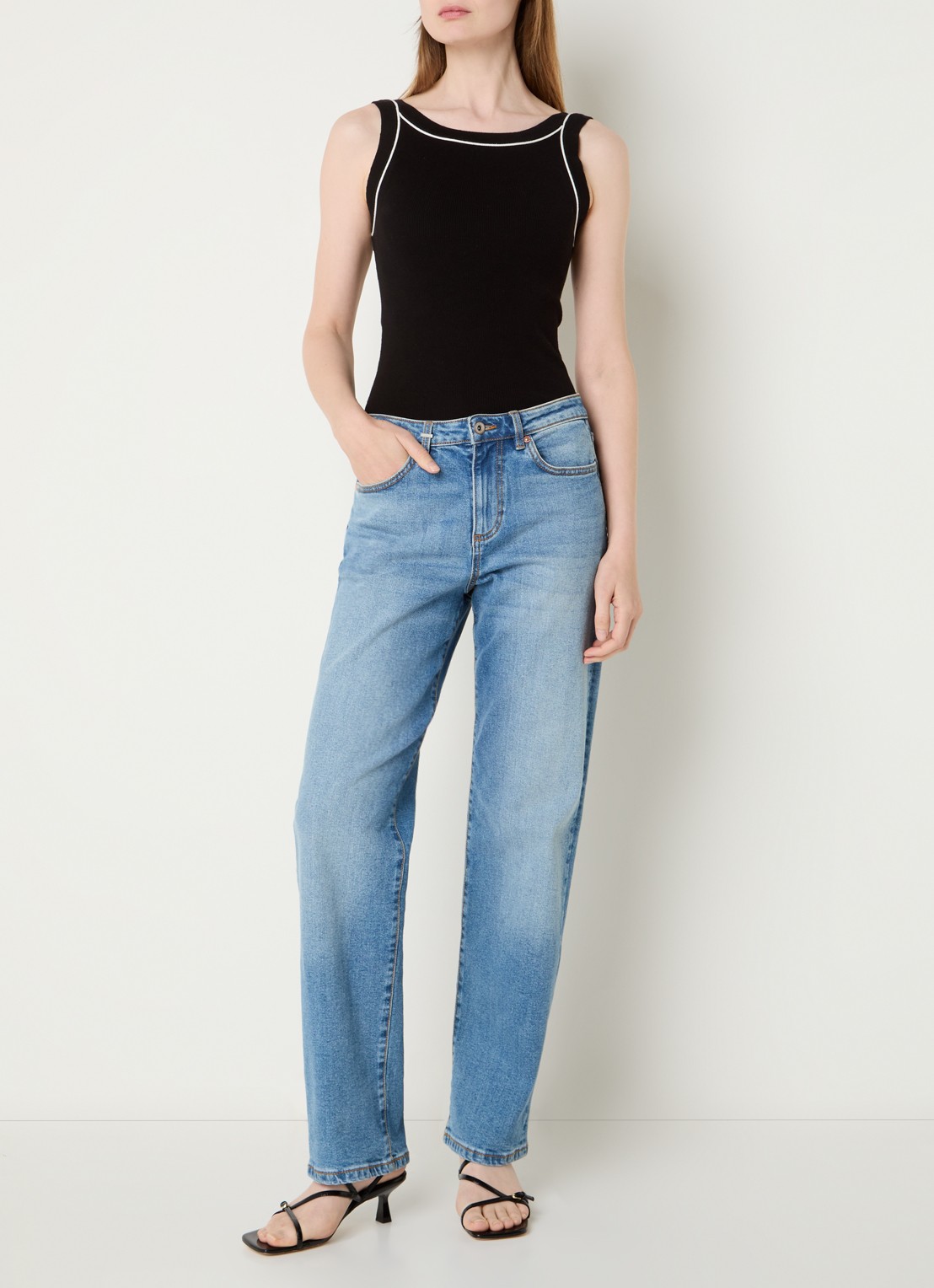 French Connection Mozza top met stretch - voorkant 3 zwart