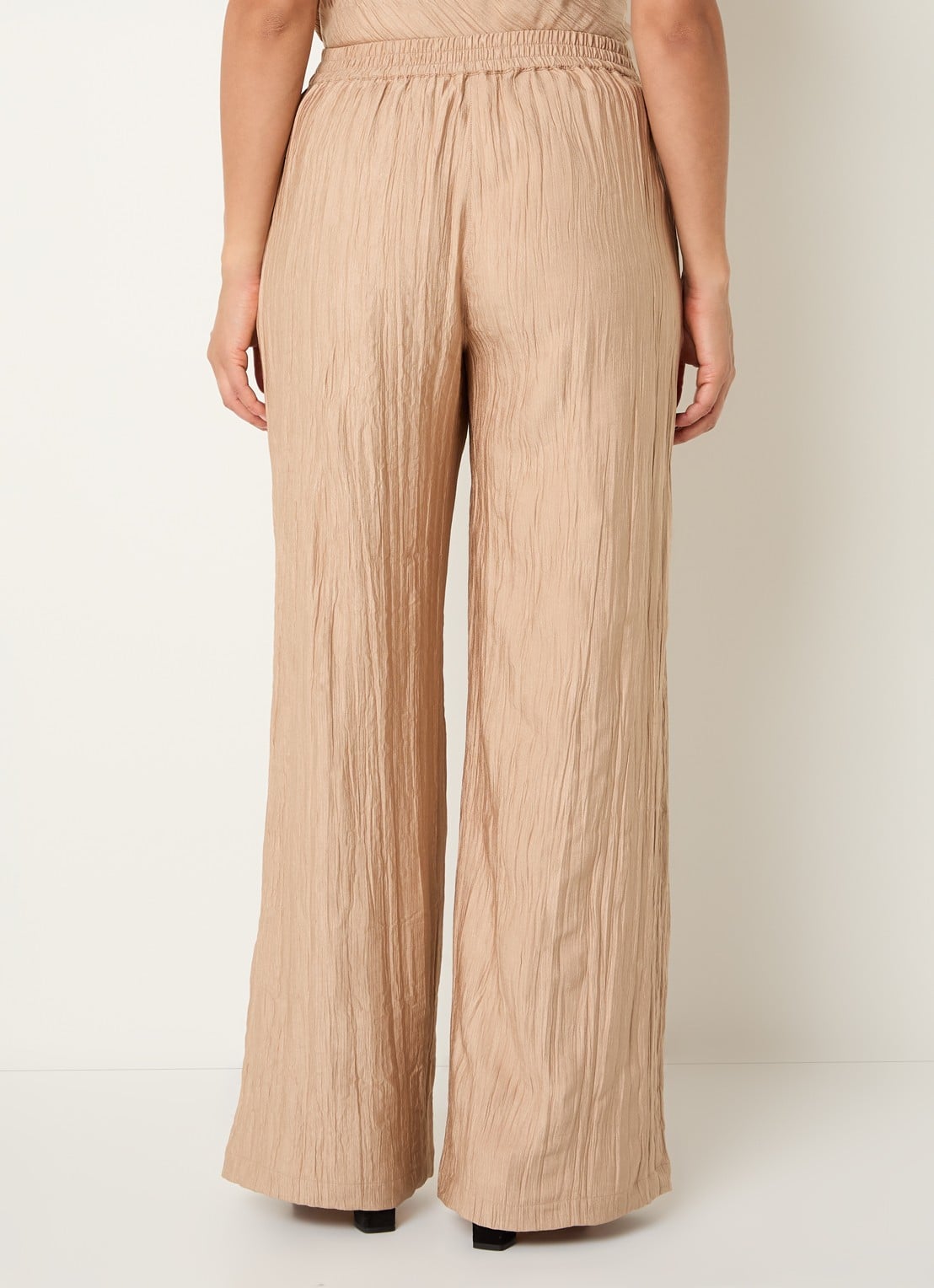 French Connection Novie high waist wide fit broek met steekzakken - achterkant 3 donkerbeige