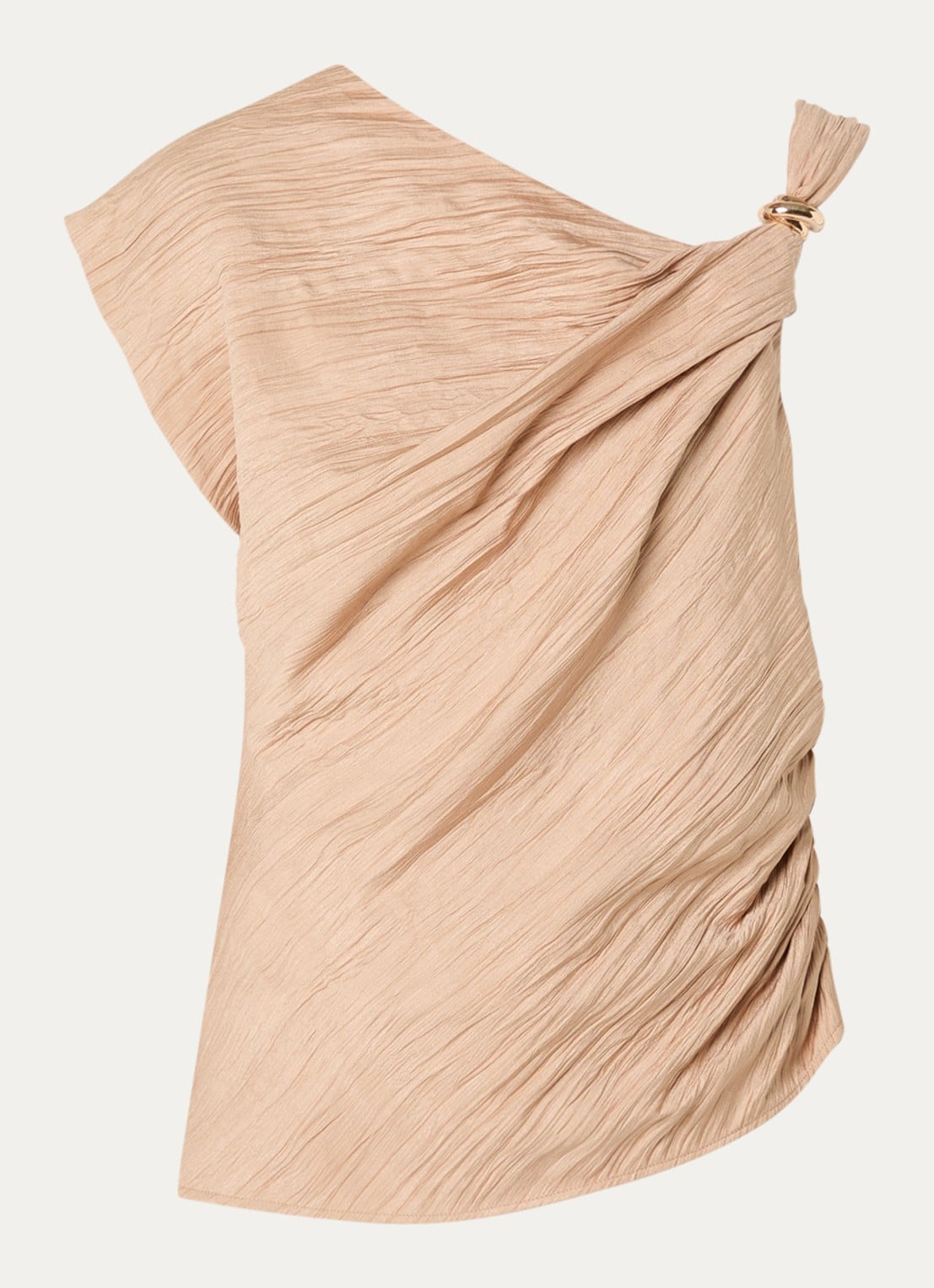 French Connection Novie top met asymmetrische hals - voorkant 2 donkerbeige
