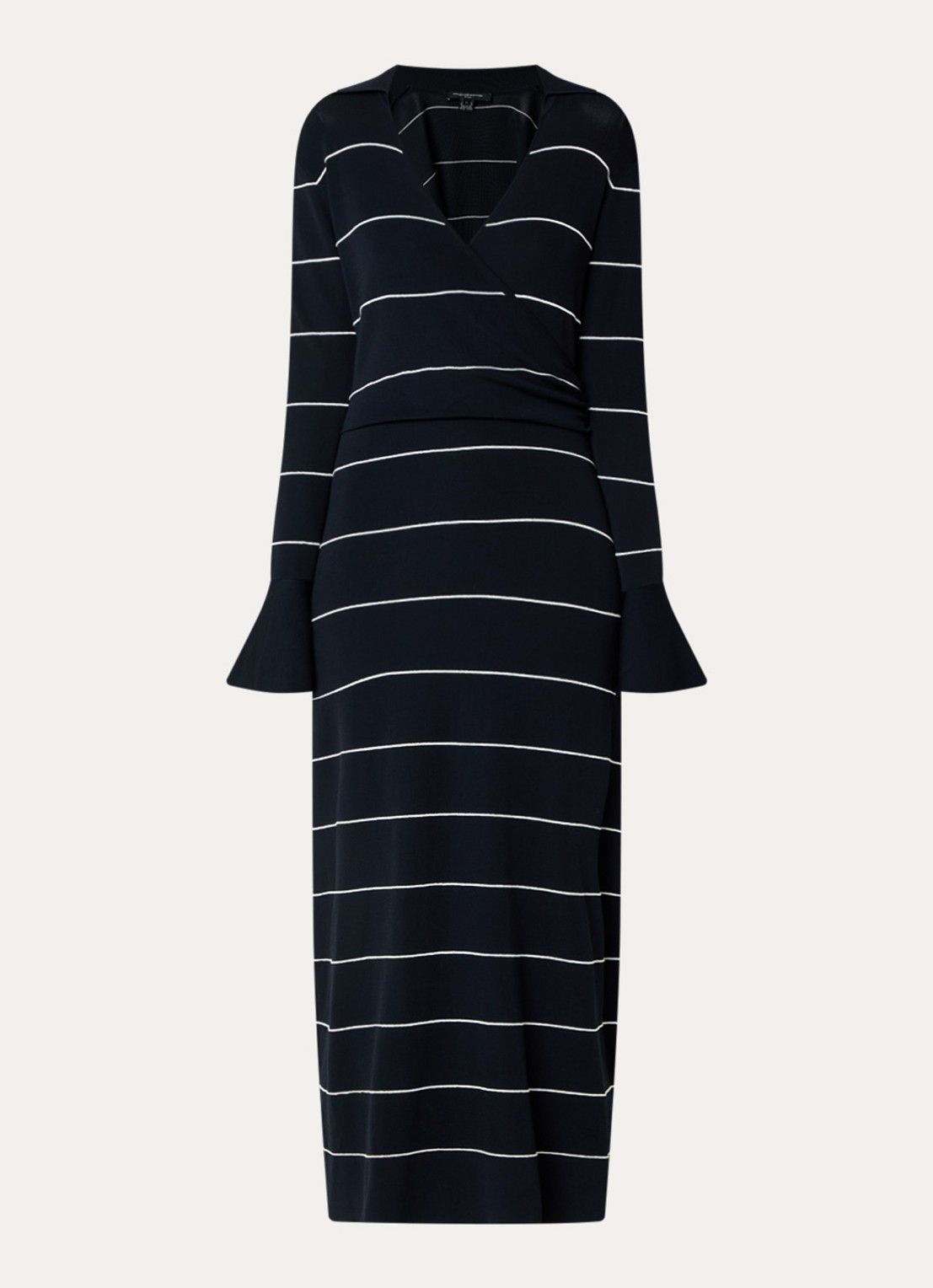 French Connection Ottie fijngebreide maxi jurk met streepprint - voorkant 3 donkerblauw