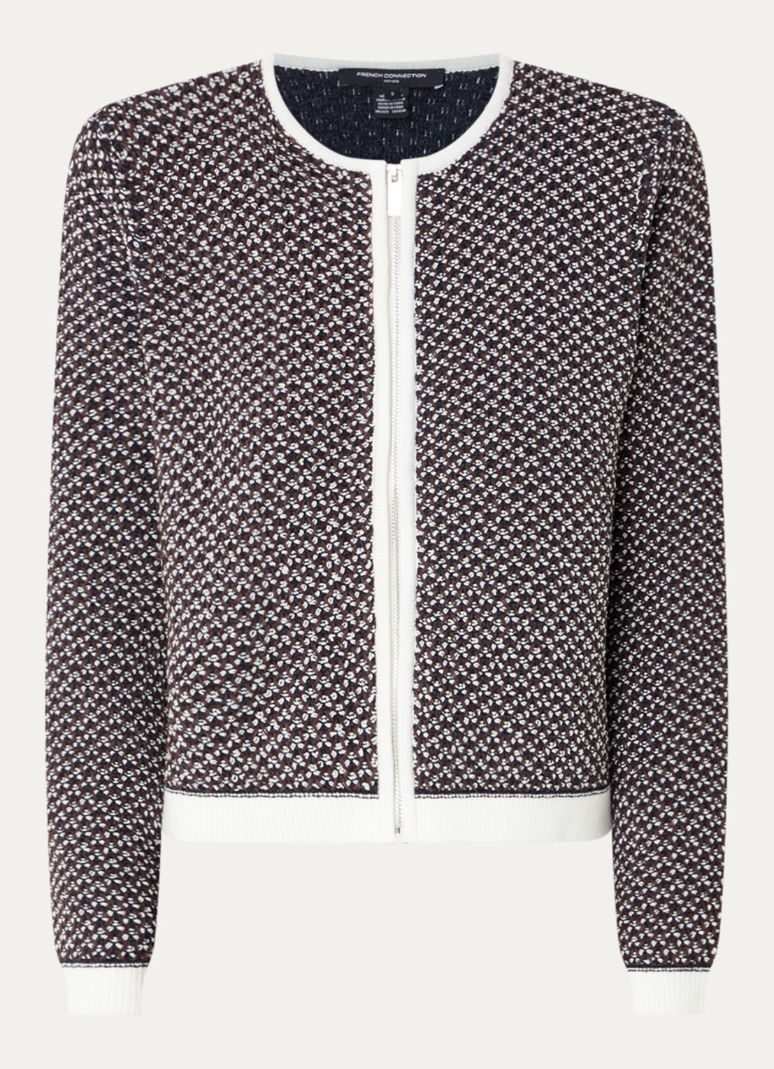 French Connection Perla Noar grofgebreid vest met ronde hals - voorkant 2 donkerblauw