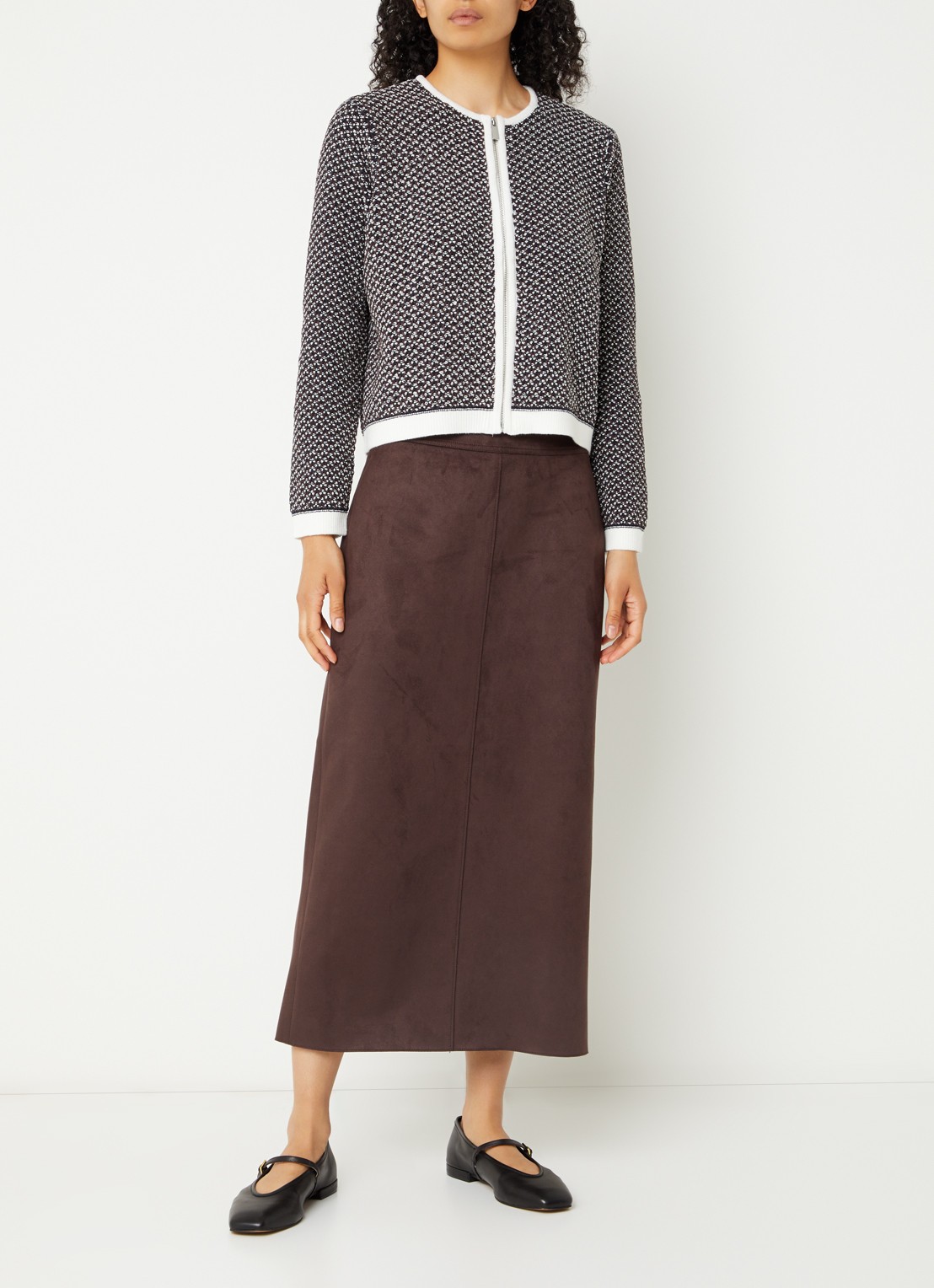 French Connection Perla Noar grofgebreid vest met ronde hals - voorkant 3 donkerblauw