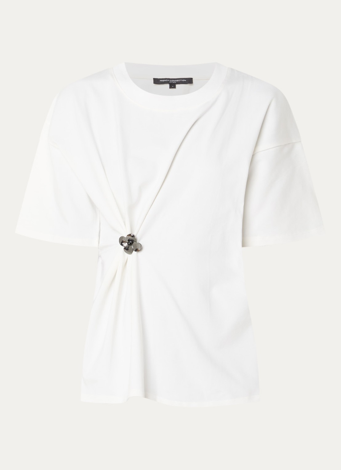 French Connection Rallie T-shirt met gedrapeerd detail en applicatie - voorkant 3 wit