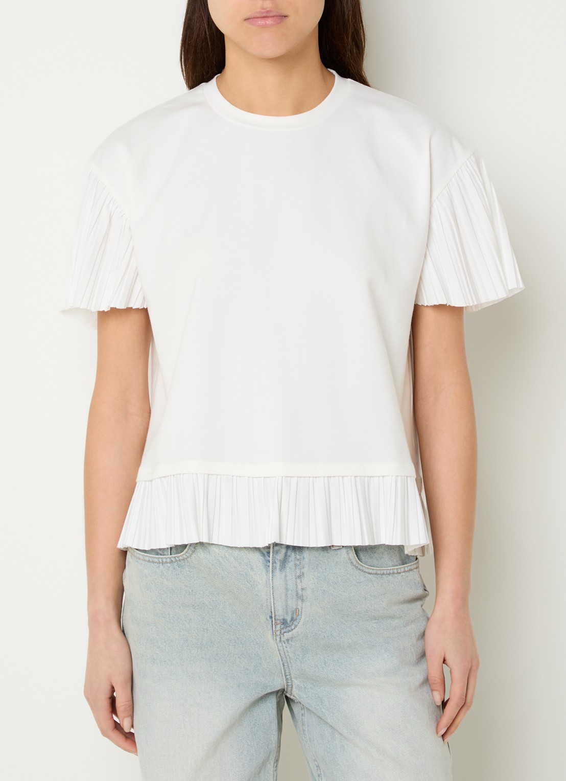 French Connection Rallie T-shirt met vlindermouwen en plissé - detail 3 wit