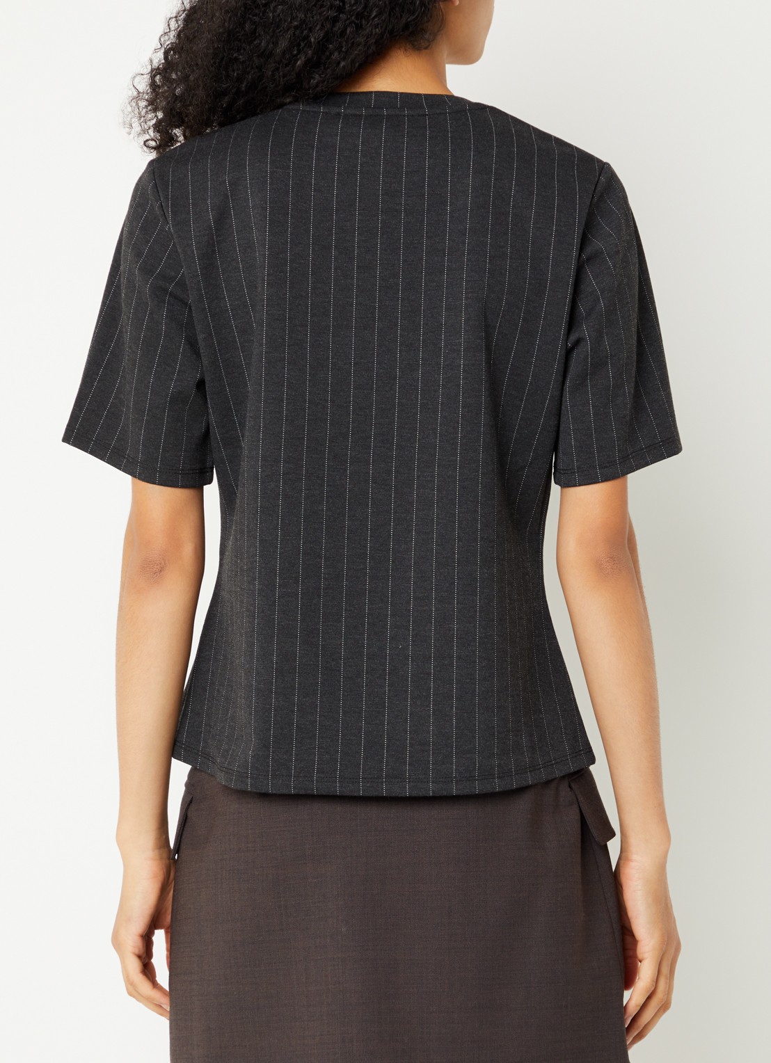 French Connection Sarai T-shirt met krijtstreep - achterkant 4 antraciet