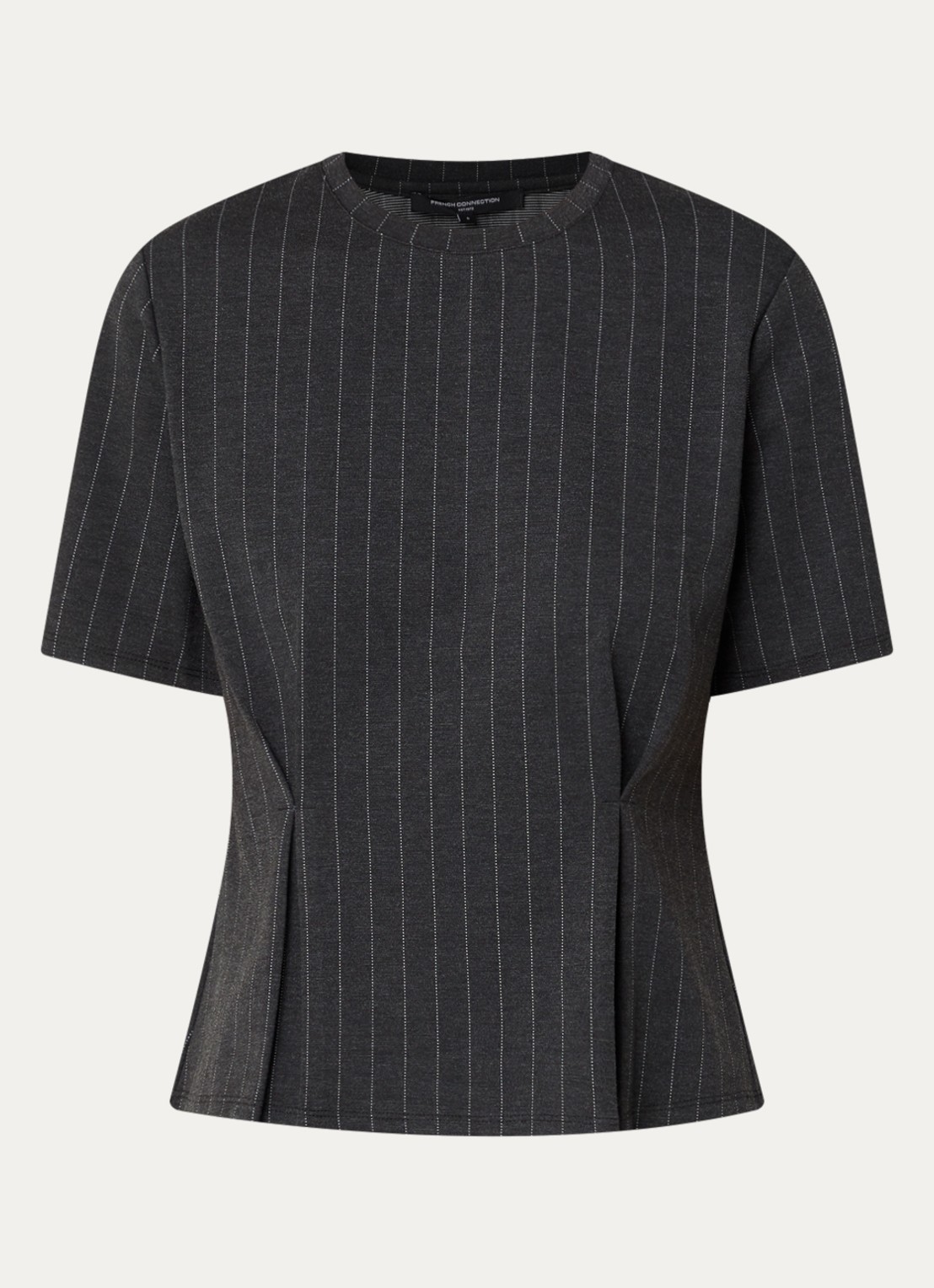 French Connection Sarai T-shirt met krijtstreep - voorkant 2 antraciet