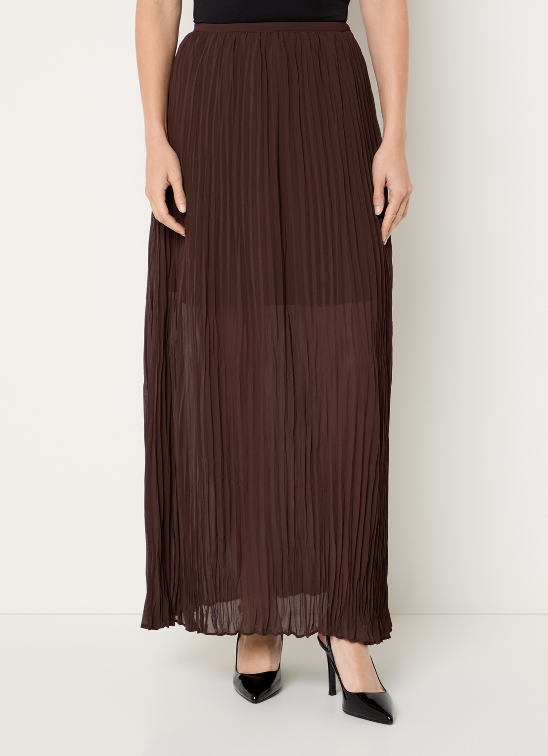 French Connection Saylor maxi rok met plissé - detail 4 bruin