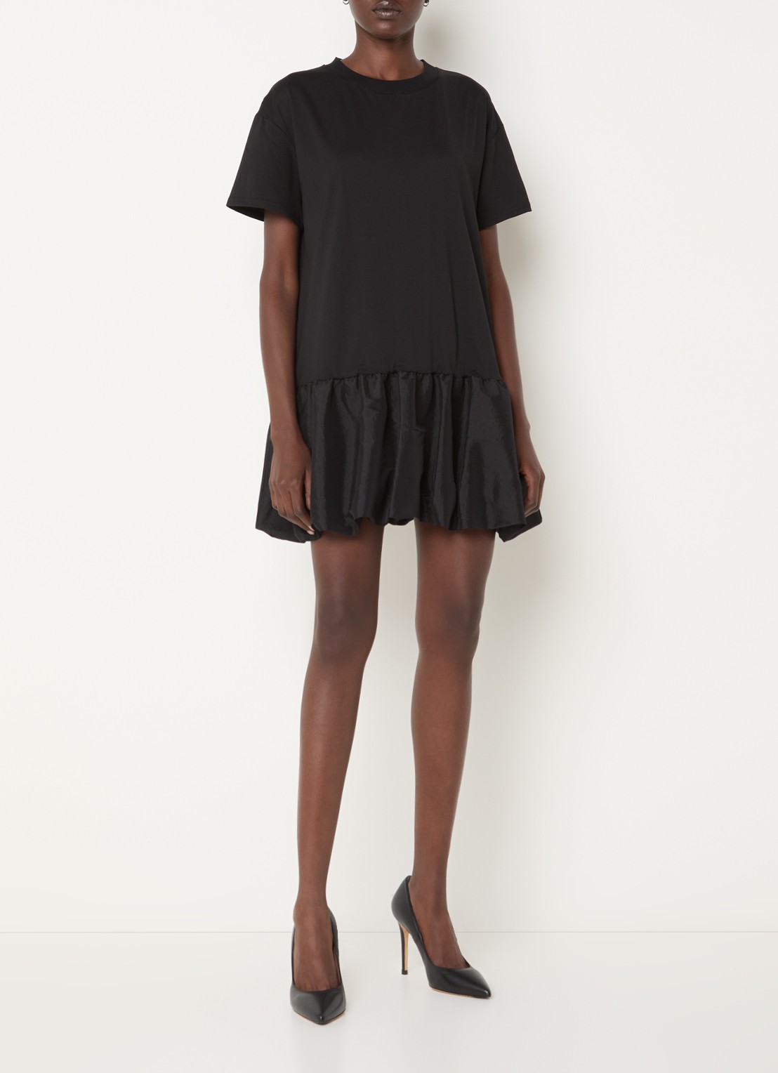 French Connection Sivine mini jurk met peplum - voorkant 2 zwart