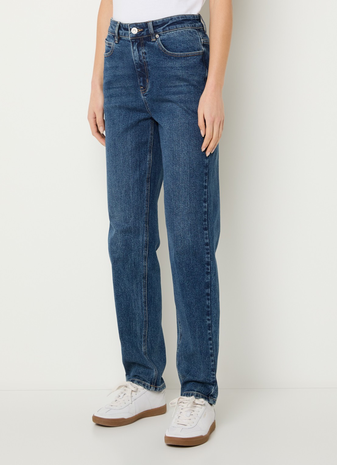 French Connection Sylvie high waist slim fit jeans met donkere wassing - detail indigo