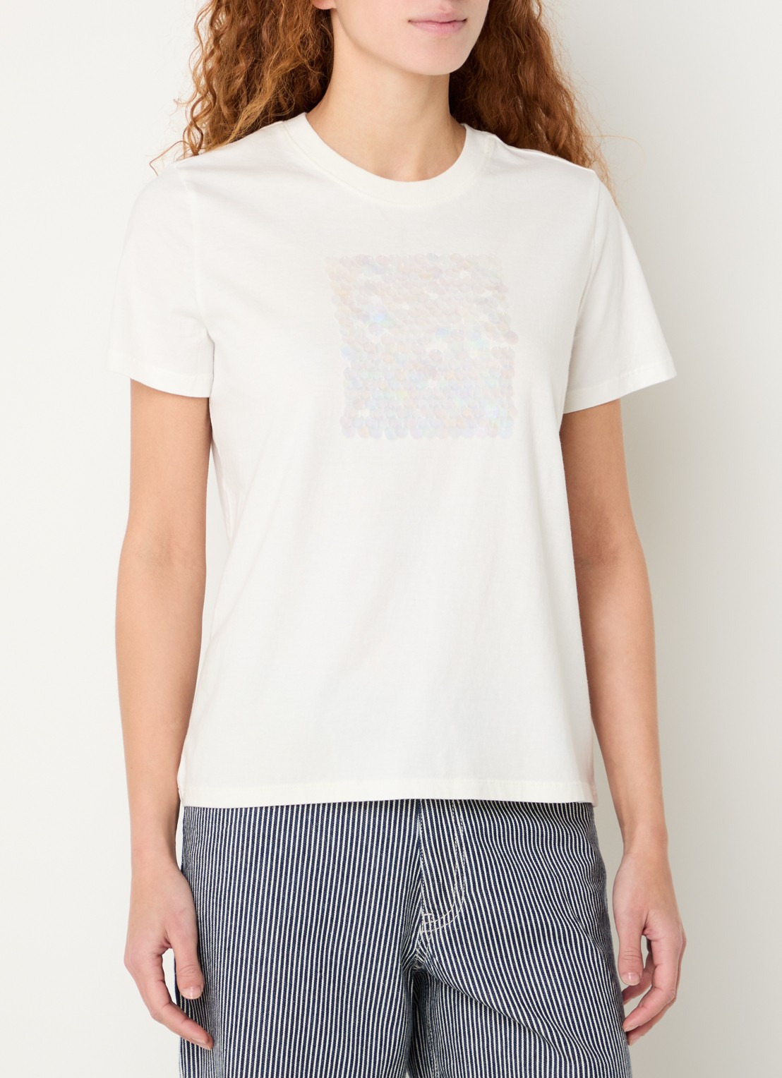 French Connection T-shirt met pailletten - detail 4 gebroken wit