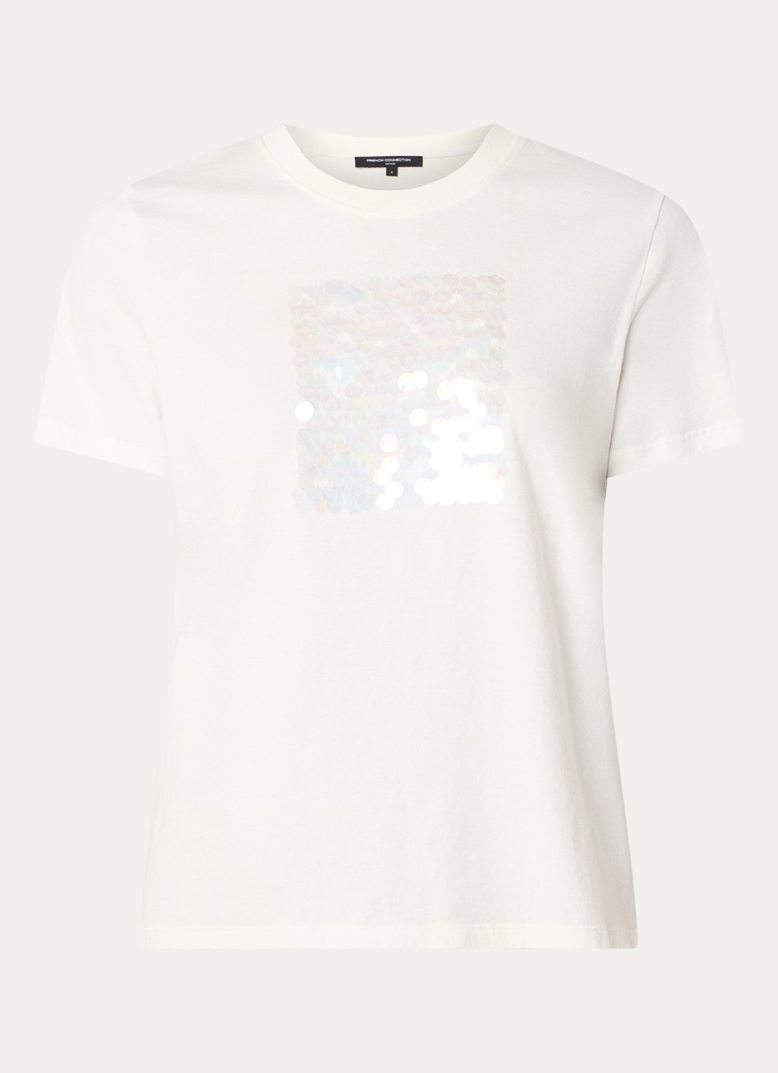 French Connection T-shirt met pailletten - voorkant 2 gebroken wit