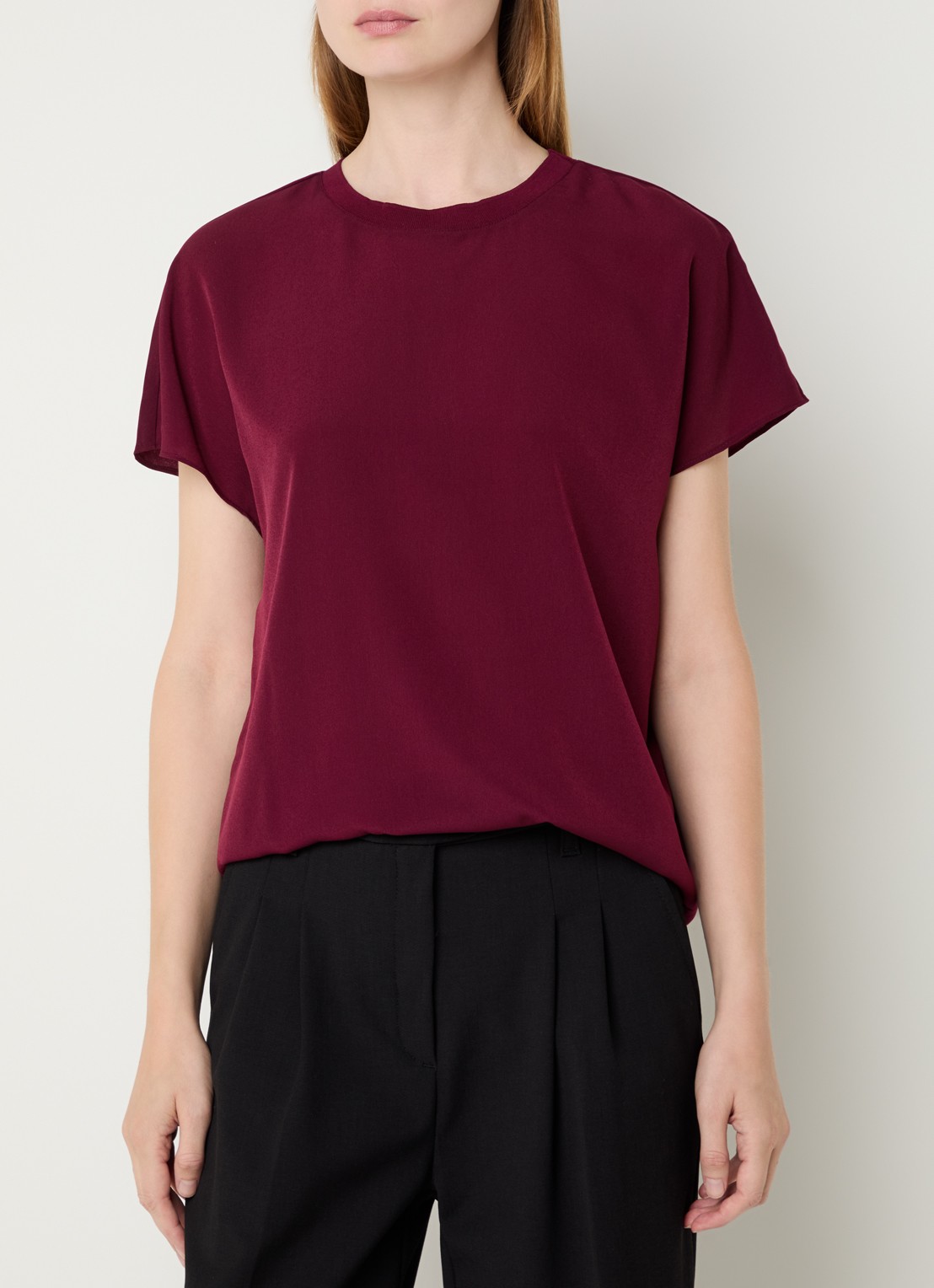 French Connection T-shirt met ronde hals - detail 2 bordeauxrood