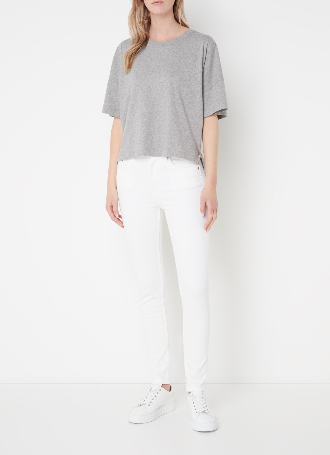 French Connection T-shirt met stretch - voorkant 3 grijsmele