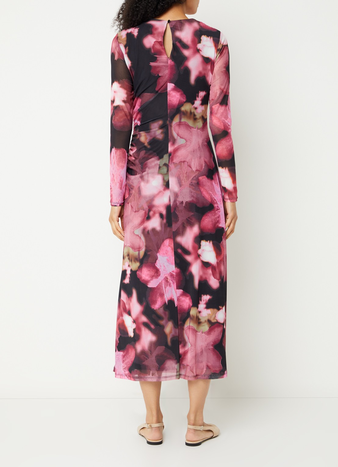 French Connection Talluah Tarrisa midi jurk van mesh met print - achterkant roze