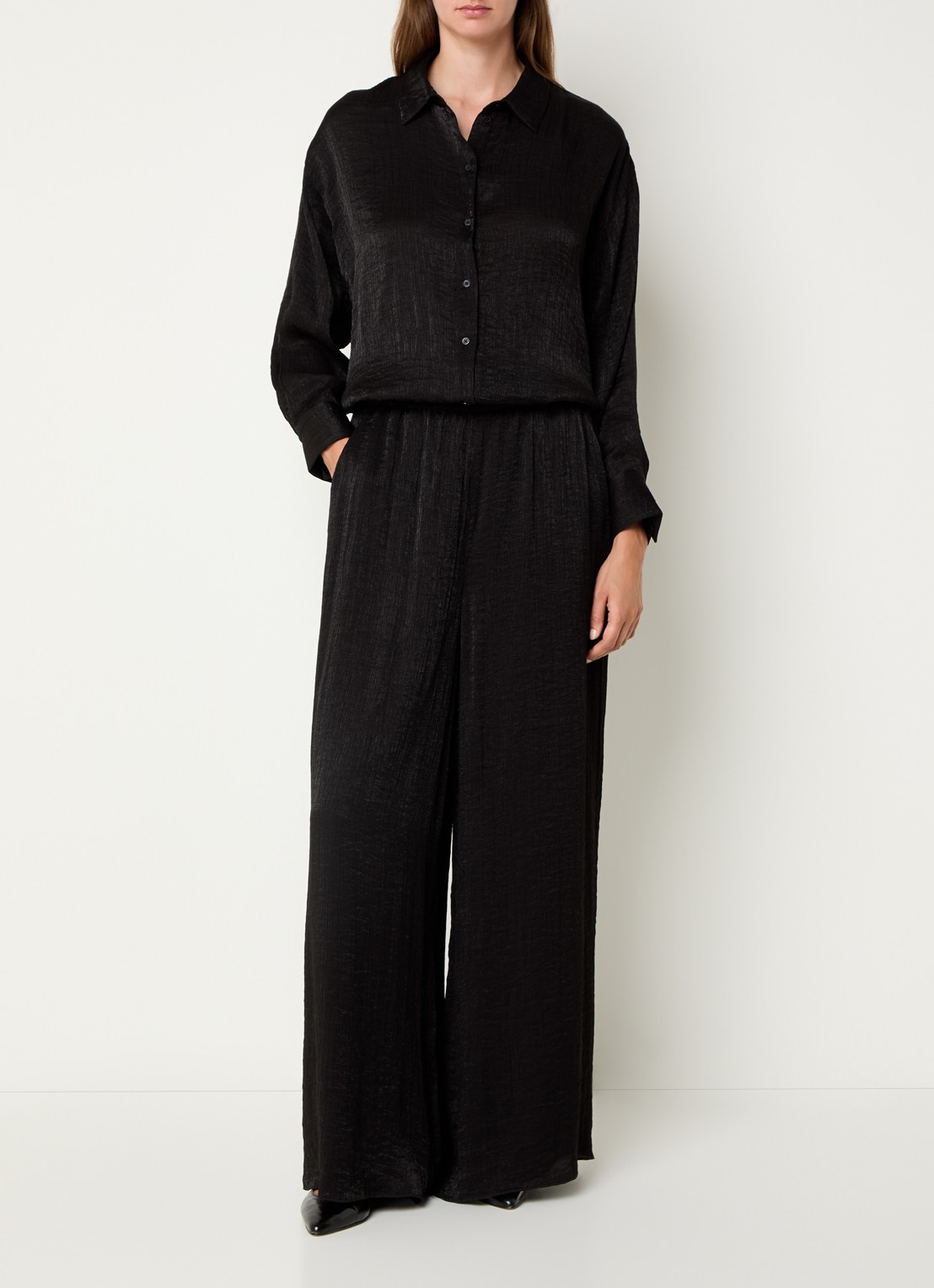 French Connection Terry high waist wide fit pantalon - voorkant 2 zwart
