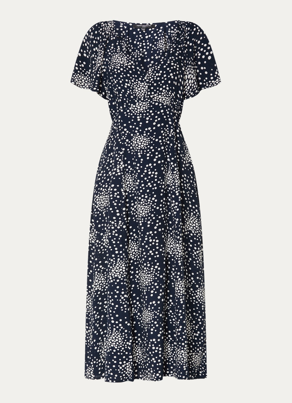 French Connection Thea Lizzie midi jurk met stippenprint - voorkant donkerblauw
