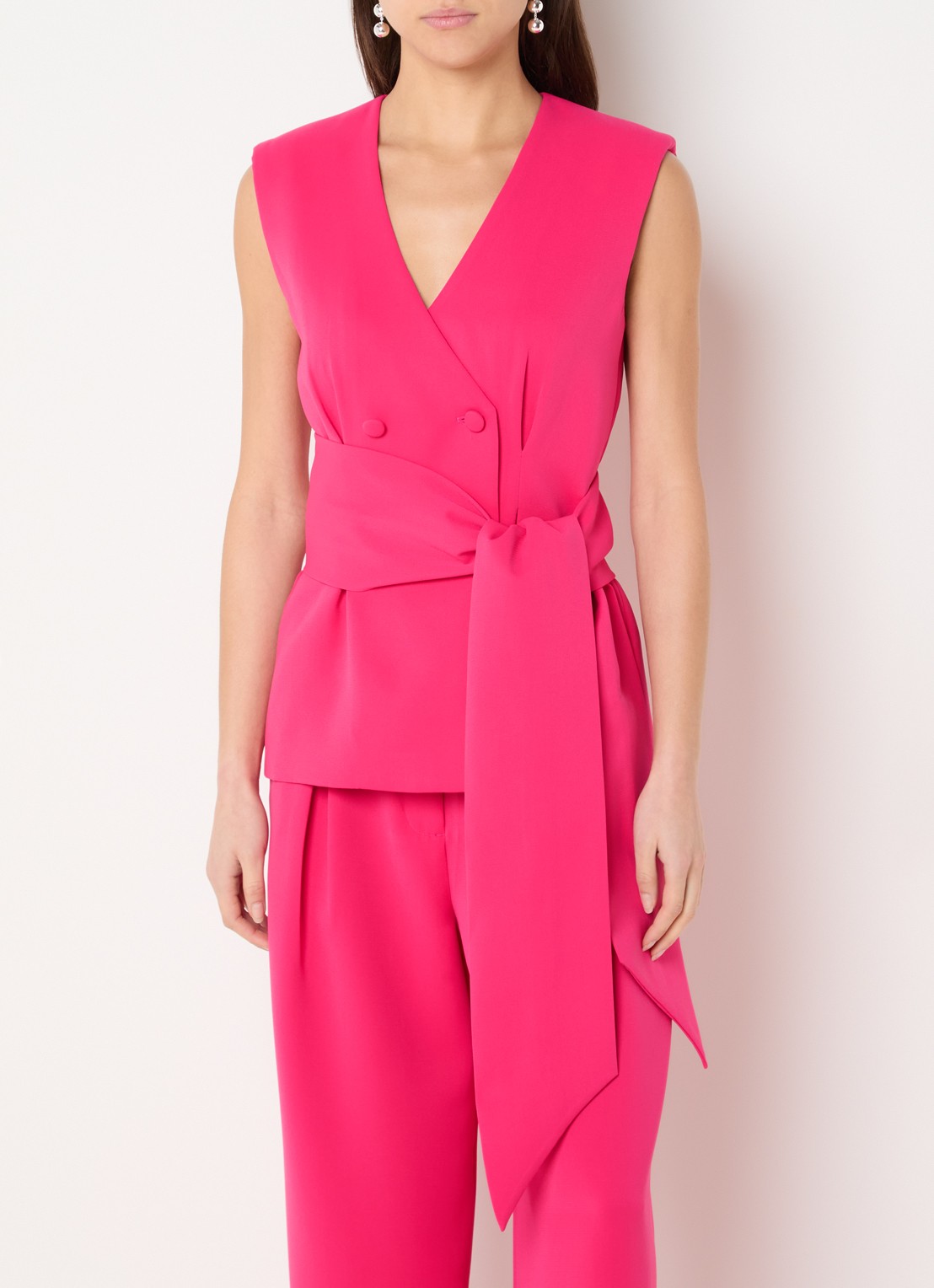 French Connection Tiana gilet met strikceintuur - detail fuchsia