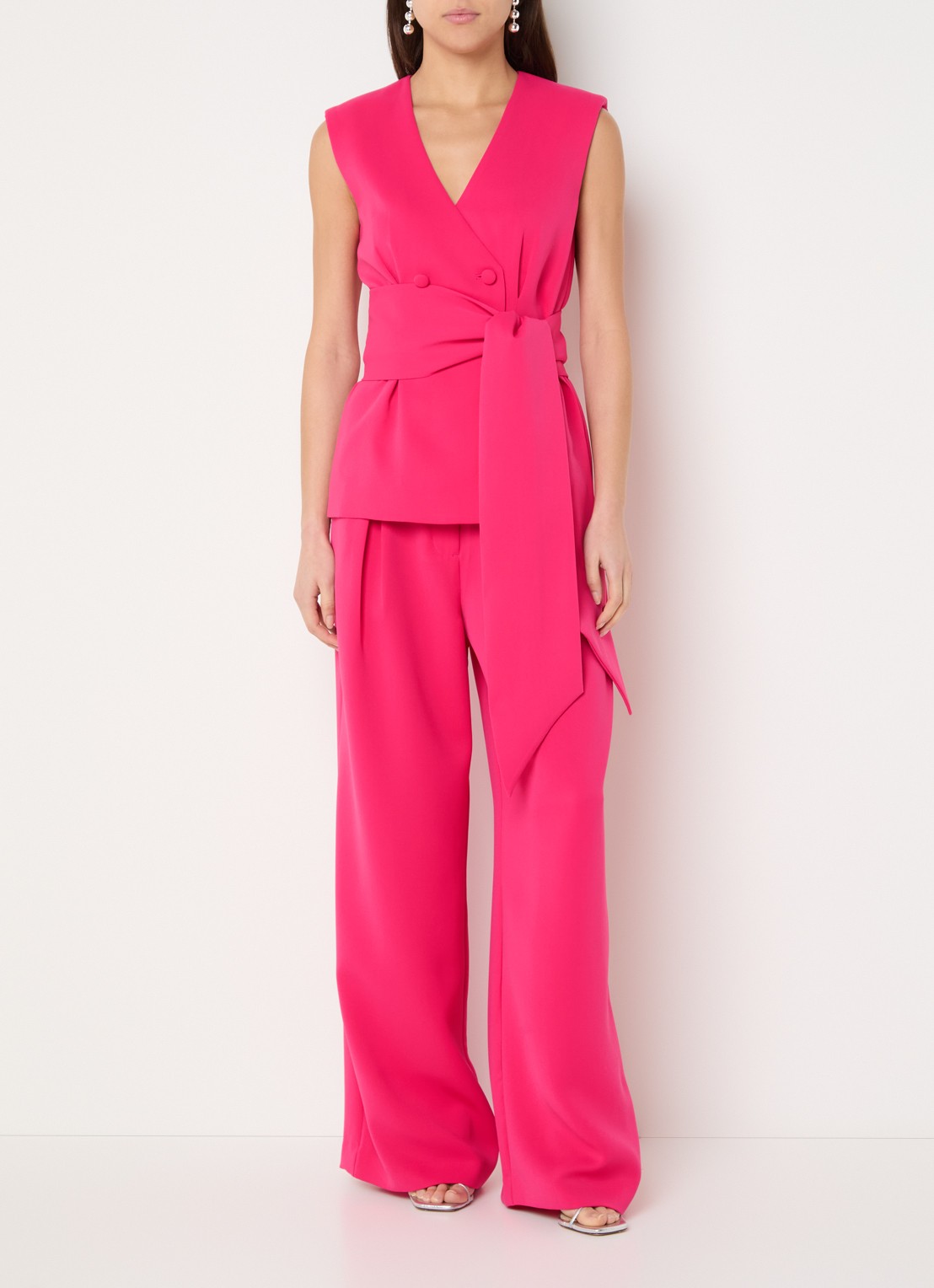 French Connection Tiana gilet met strikceintuur - voorkant 3 fuchsia