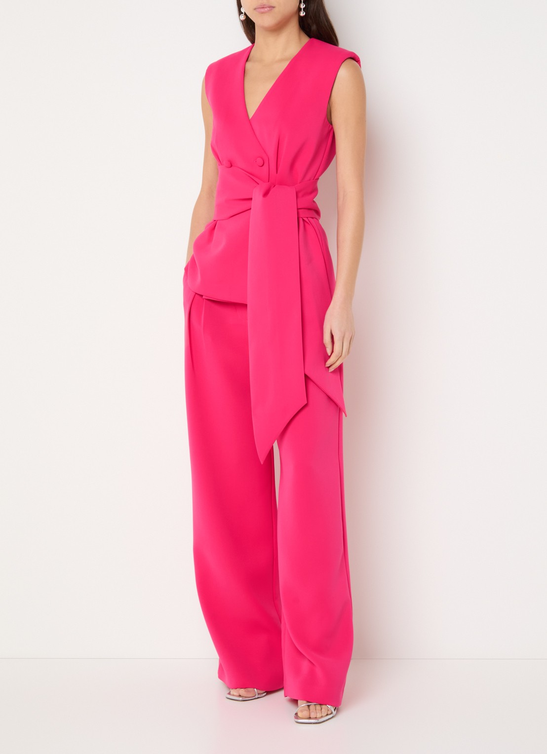 French Connection Tiana high waist wide fit pantalon met steekzakken - voorkant 3 fuchsia