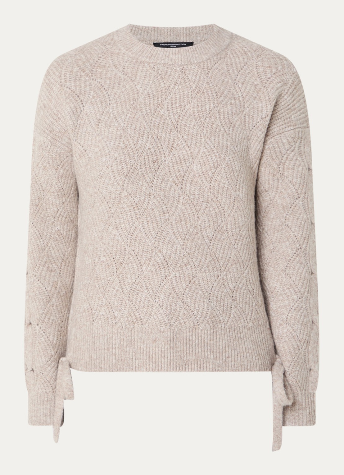 French Connection Tina grofgebreide trui in wolblend met gestrikt detail - voorkant 2 taupe