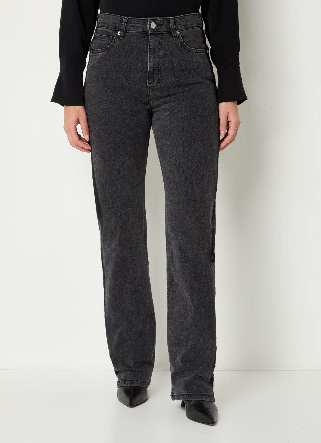 French Connection Toms high waist straight leg jeans met gekleurde wassing - detail antraciet