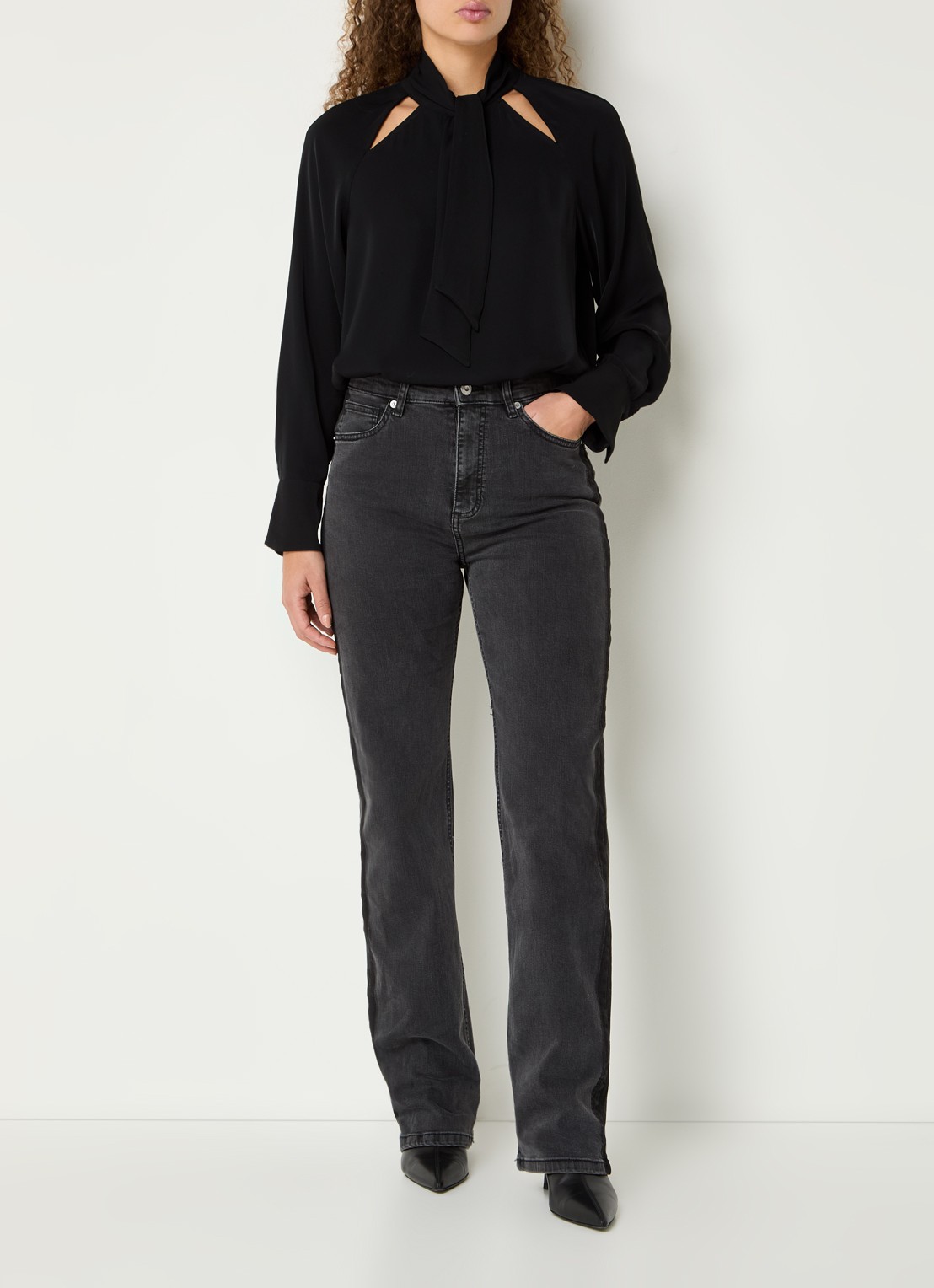 French Connection Toms high waist straight leg jeans met gekleurde wassing - voorkant 4 antraciet