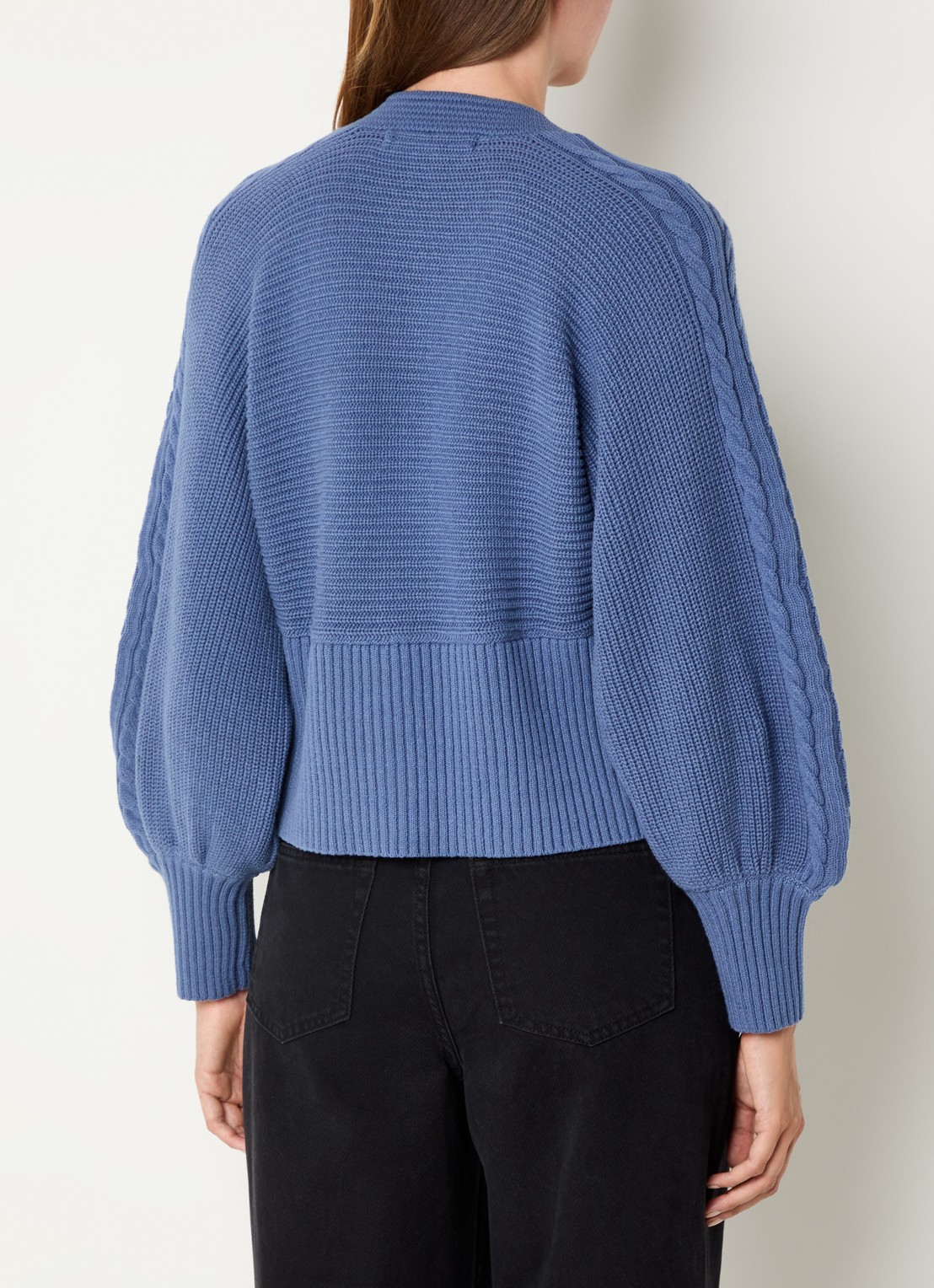 French Connection Tonia grofgebreid vest met V-hals - achterkant 4 staalblauw