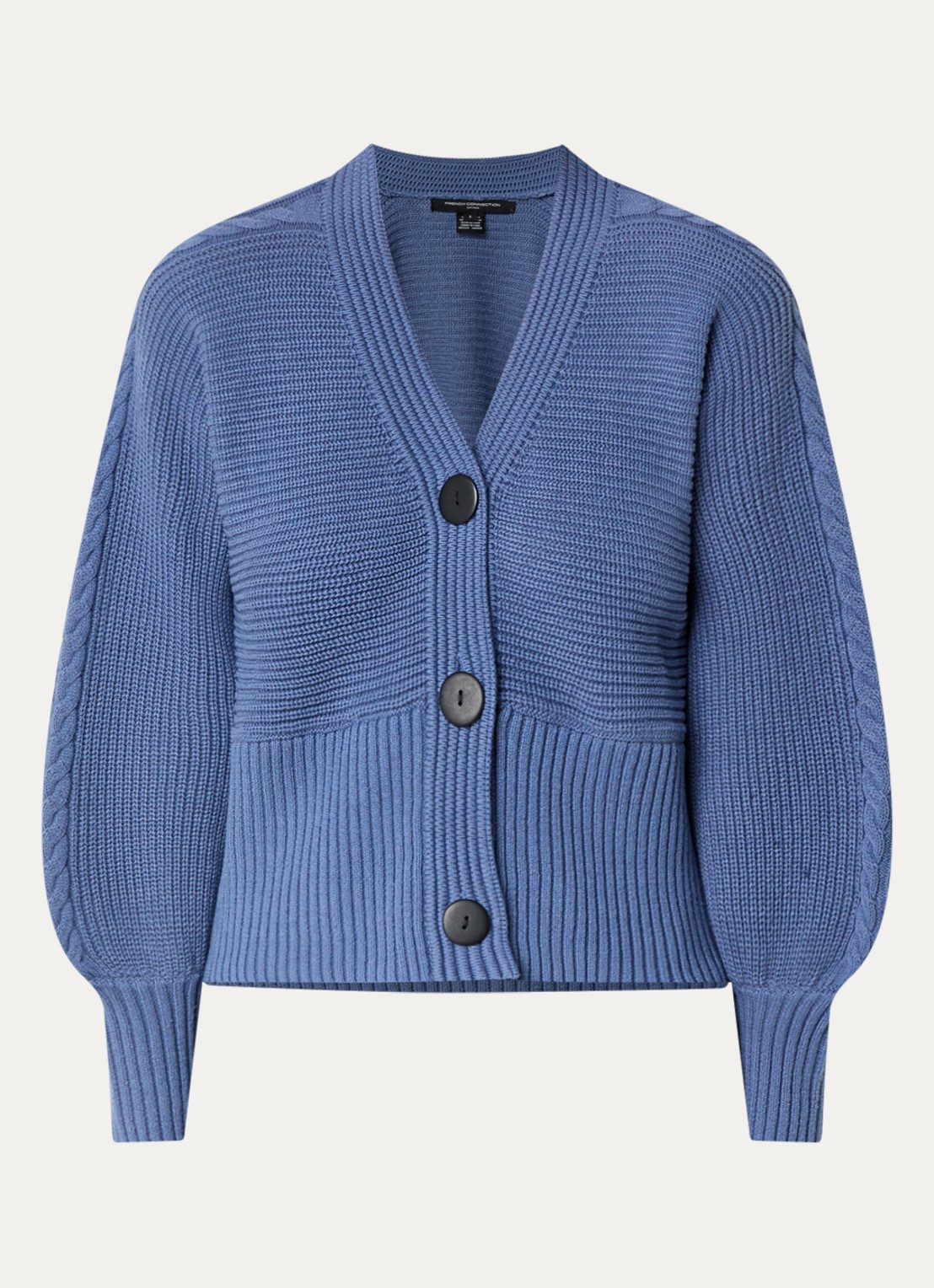 French Connection Tonia grofgebreid vest met V-hals - voorkant 2 staalblauw