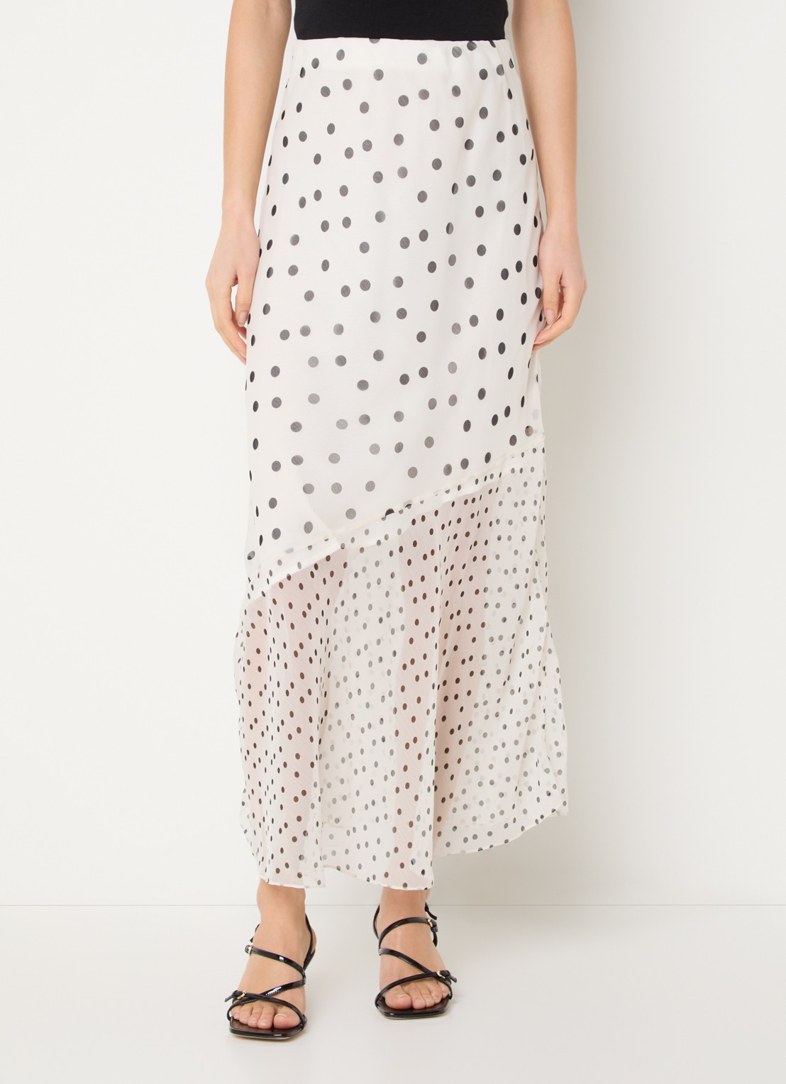 French Connection Valeria asymmetrische midi rok met stippenprint en volant - detail 4 gebroken wit