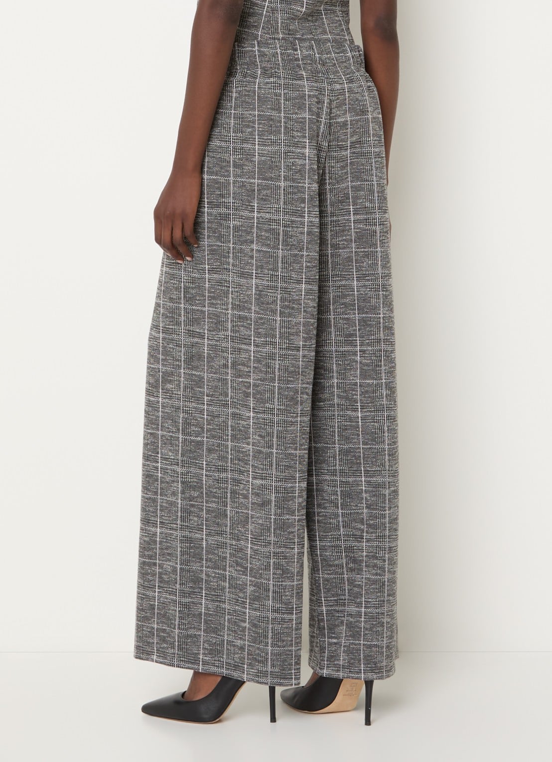 French Connection Wesley high waist wide fit pantalon met pied-de-poule dessin - achterkant 2 grijs