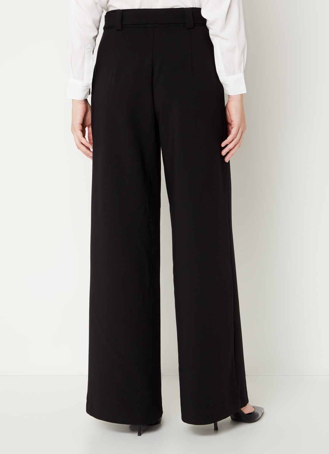 French Connection Whisper high waist wide leg palazzo broek met trekkoord  - achterkant zwart
