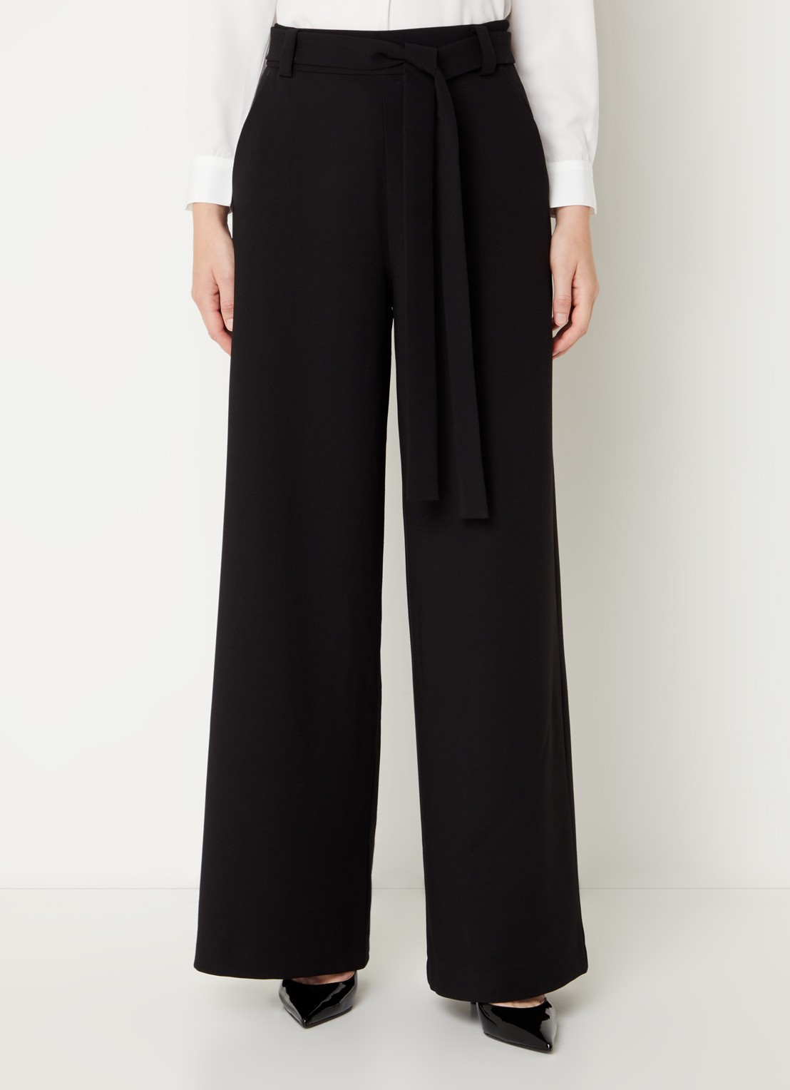 French Connection Whisper high waist wide leg palazzo broek met trekkoord  - detail 2 zwart