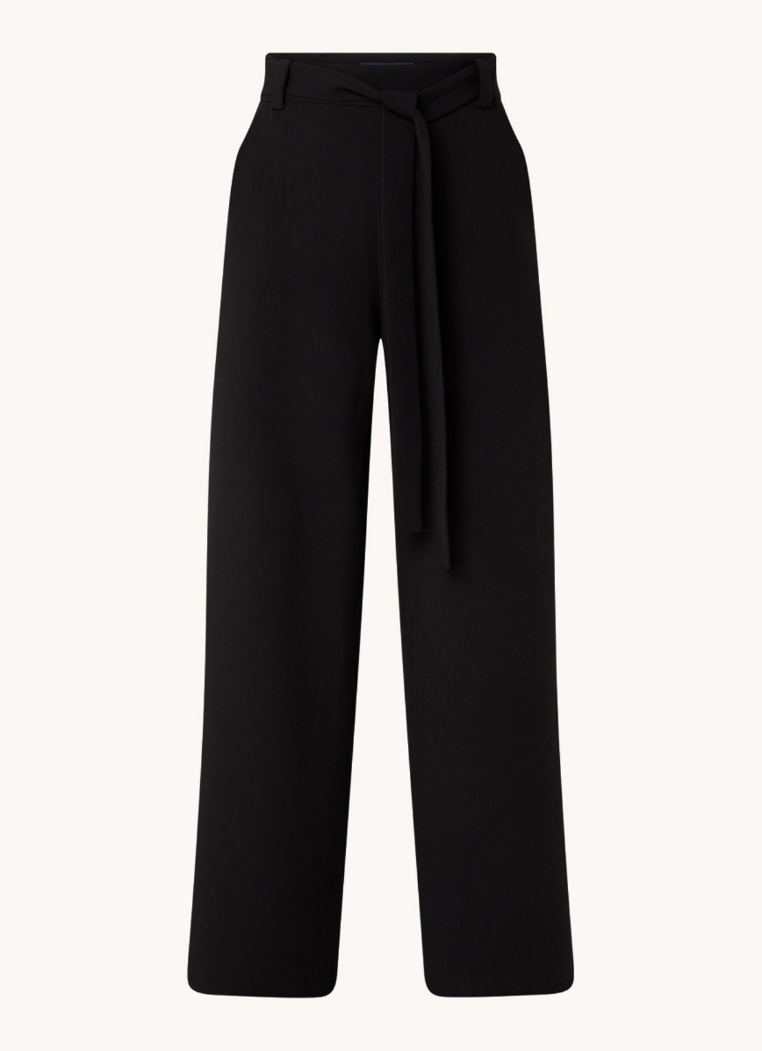 French Connection Whisper high waist wide leg palazzo broek met trekkoord  - voorkant 3 zwart
