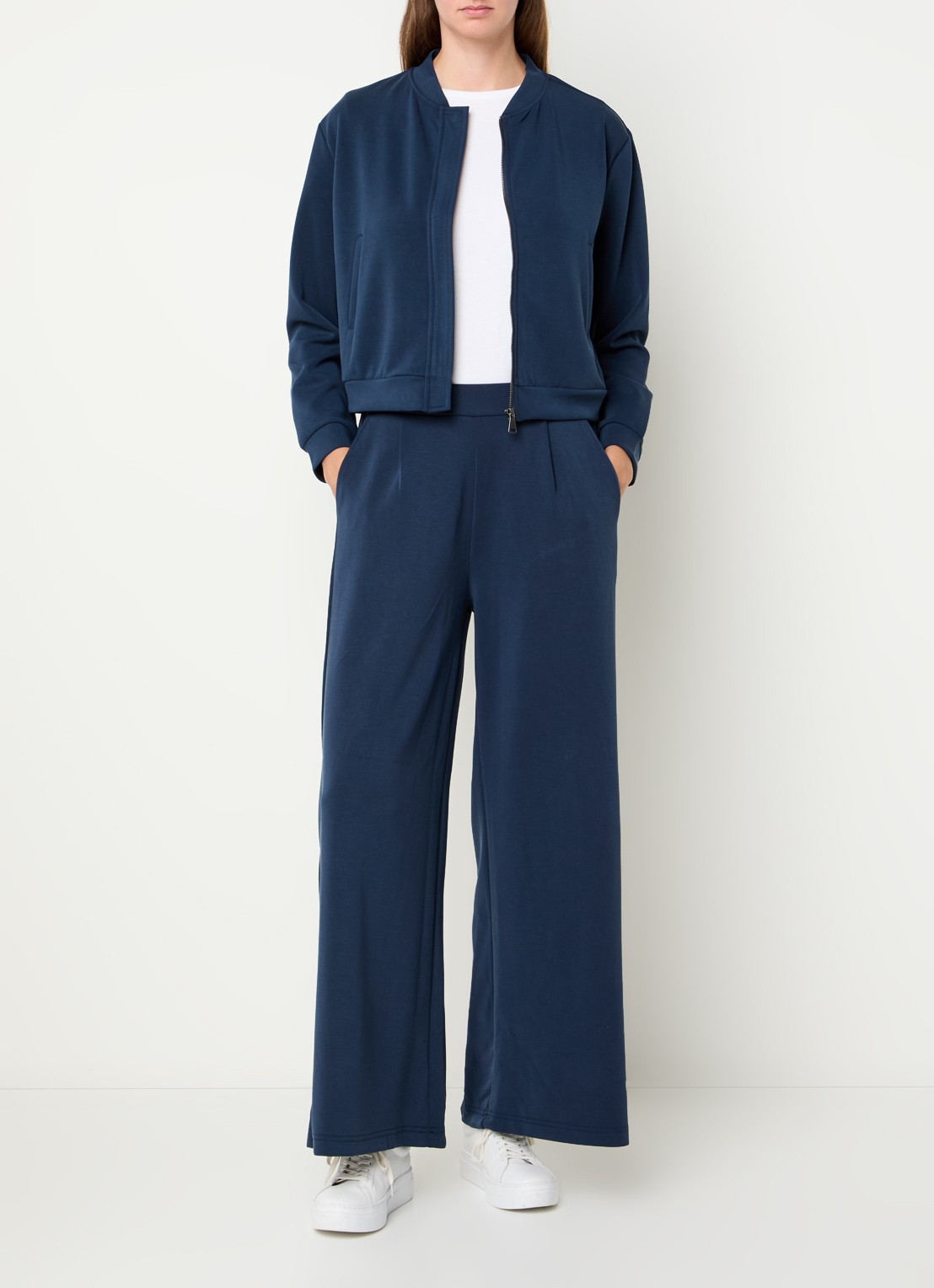French Connection Wren high waist wide fit pantalon met steekzakken - voorkant 2 indigo